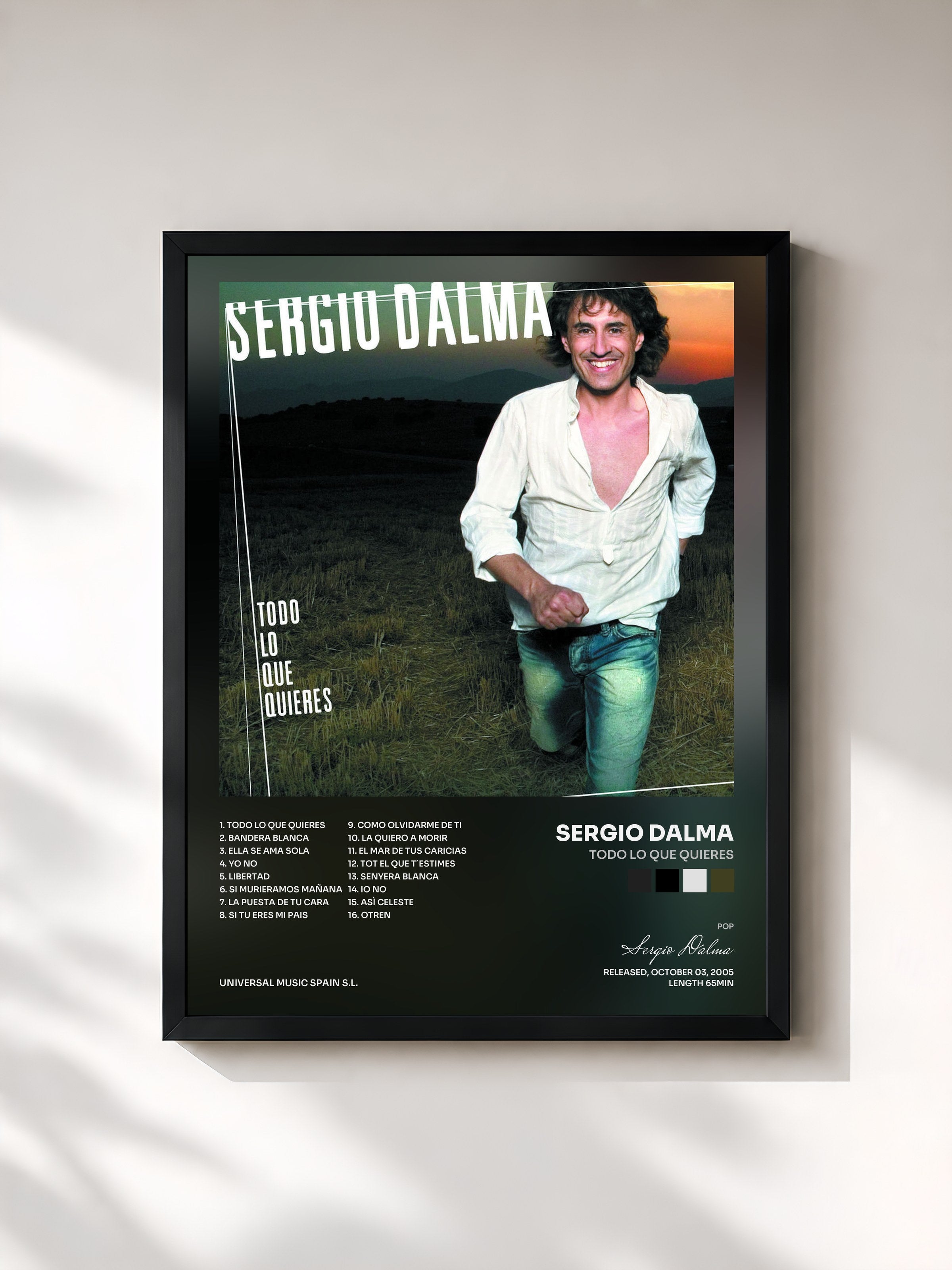 #noir Tableau de l'album Todo Lo Que Quieres de Sergio Dalma, cadre noir, imprimé et encadré en France