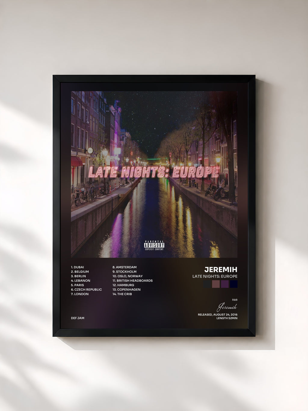 #noir Tableau de l'album Late Nights: Europe de Jeremih, cadre noir, imprimé et encadré en France
