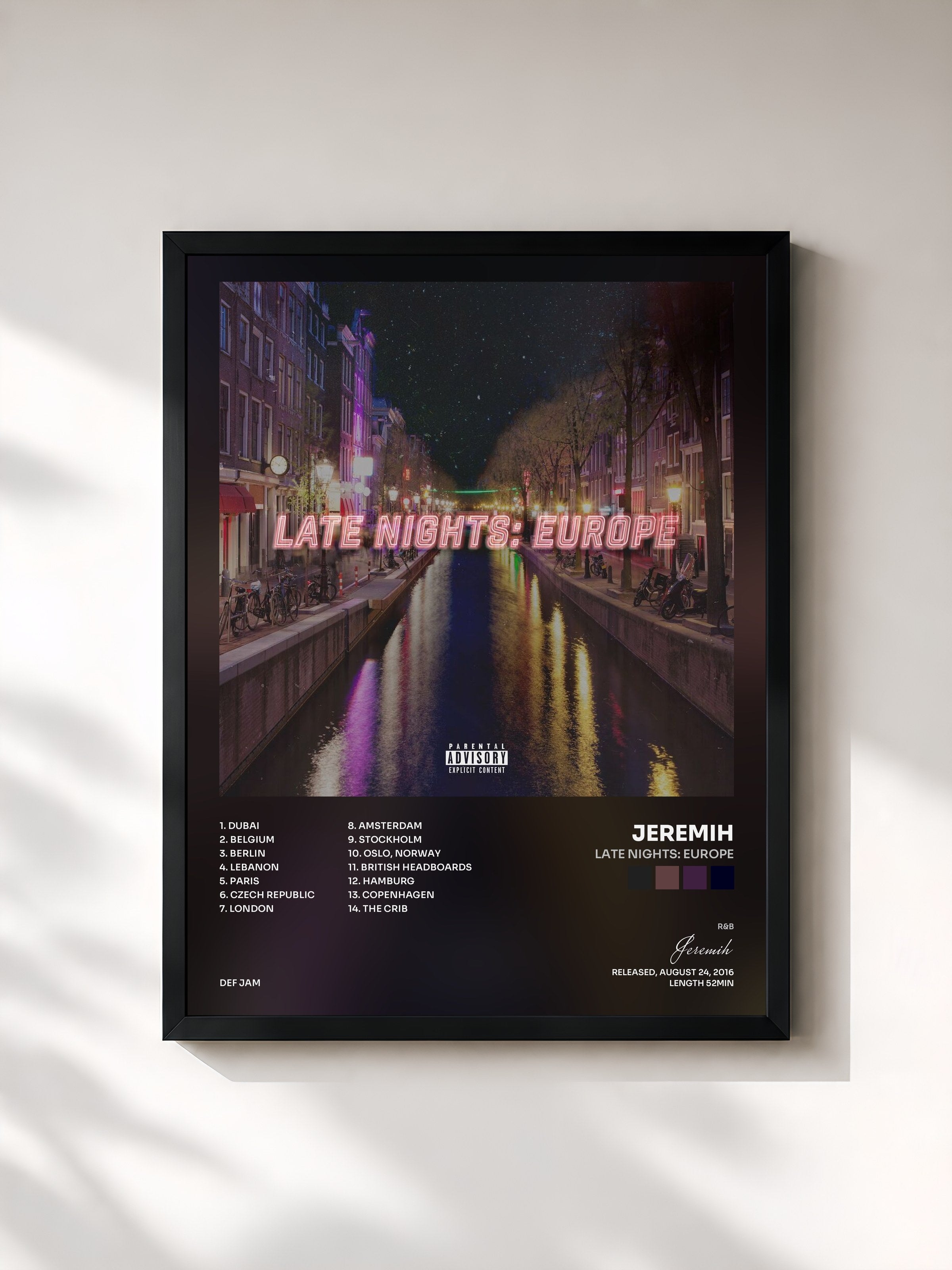 #noir Tableau de l'album Late Nights: Europe de Jeremih, cadre noir, imprimé et encadré en France