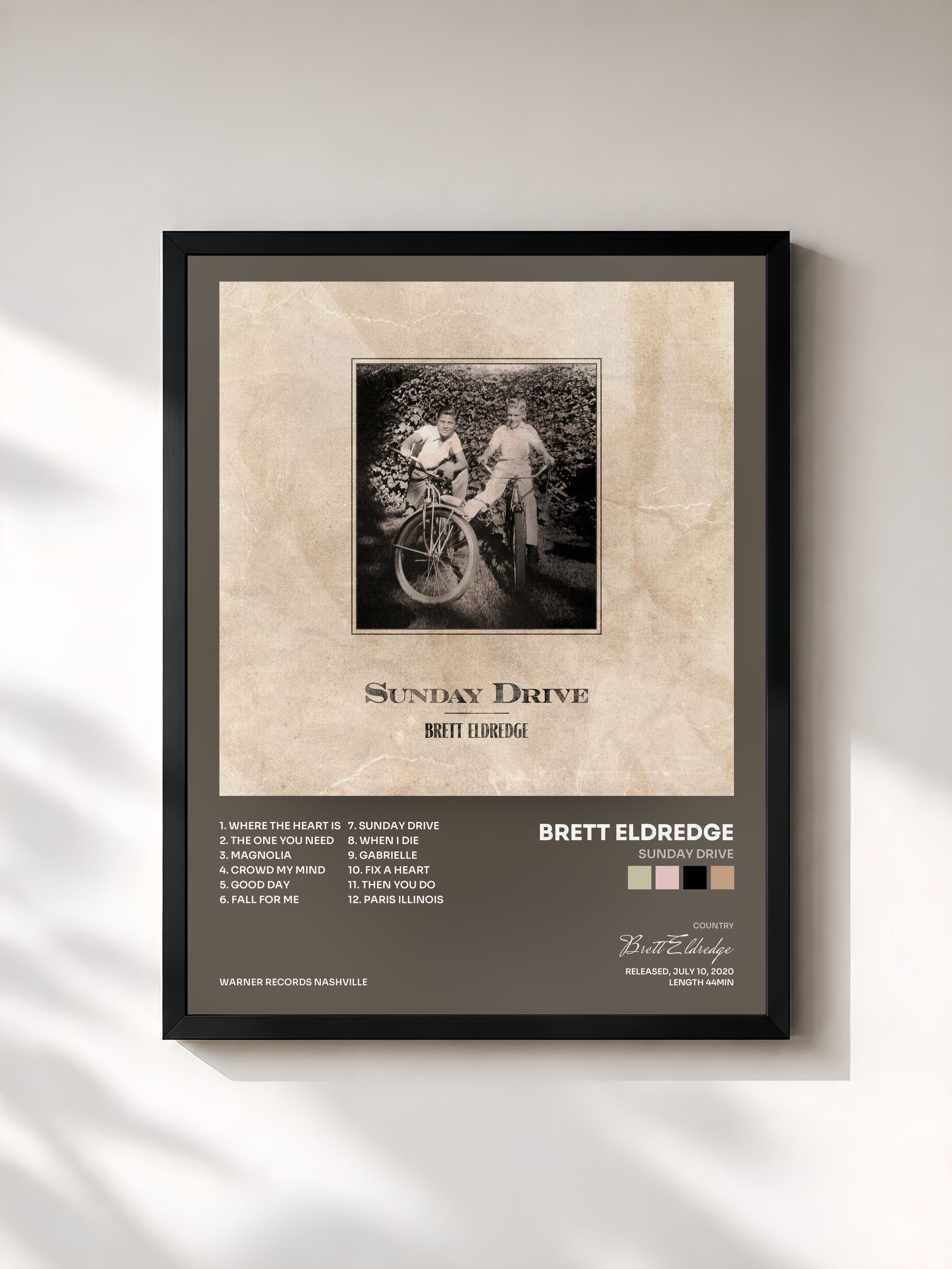 #noir Tableau de l'album Sunday Drive de Brett Eldredge, cadre noir, imprimé et encadré en France