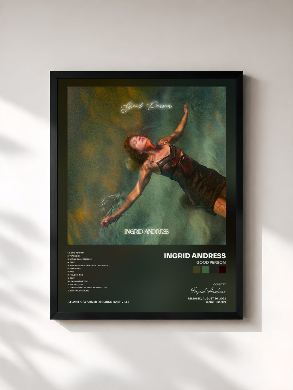 #noir Tableau de l'album Good Person de Ingrid Andress, cadre noir, imprimé et encadré en France