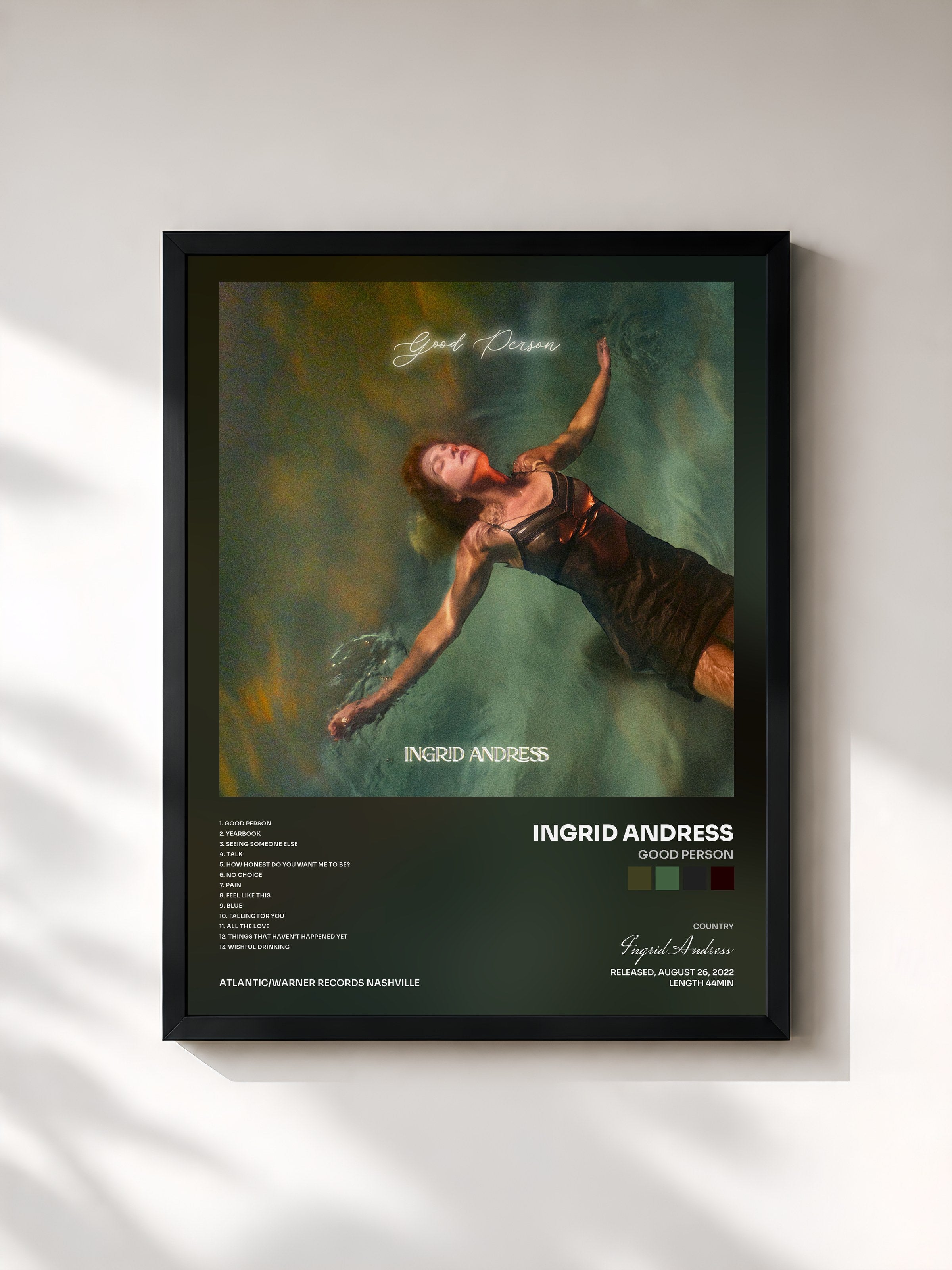 #noir Tableau de l'album Good Person de Ingrid Andress, cadre noir, imprimé et encadré en France