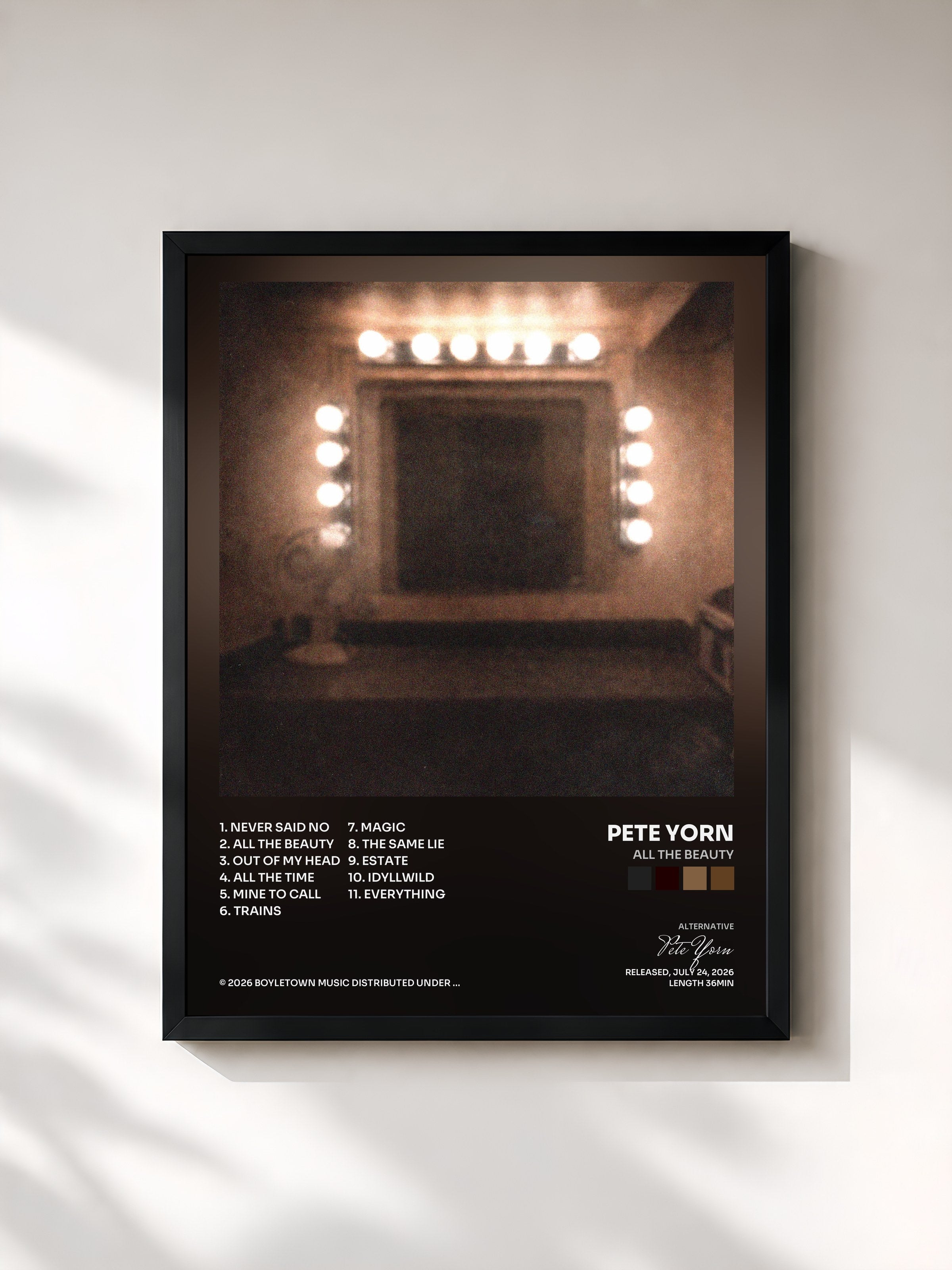 #noir Tableau de l'album All The Beauty de Pete Yorn, cadre noir, imprimé et encadré en France