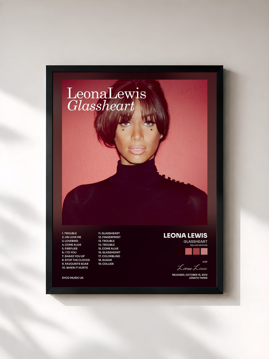 #noir Glassheart (Deluxe Edition) von Leona Lewis als gerahmter Kunstdruck, schwarzer Rahmen, gedruckt und gerahmt in Frankreich