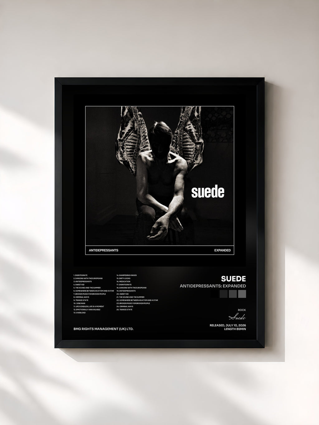 #noir Tableau de l'album Antidepressants: Expanded de Suede, cadre noir, imprimé et encadré en France