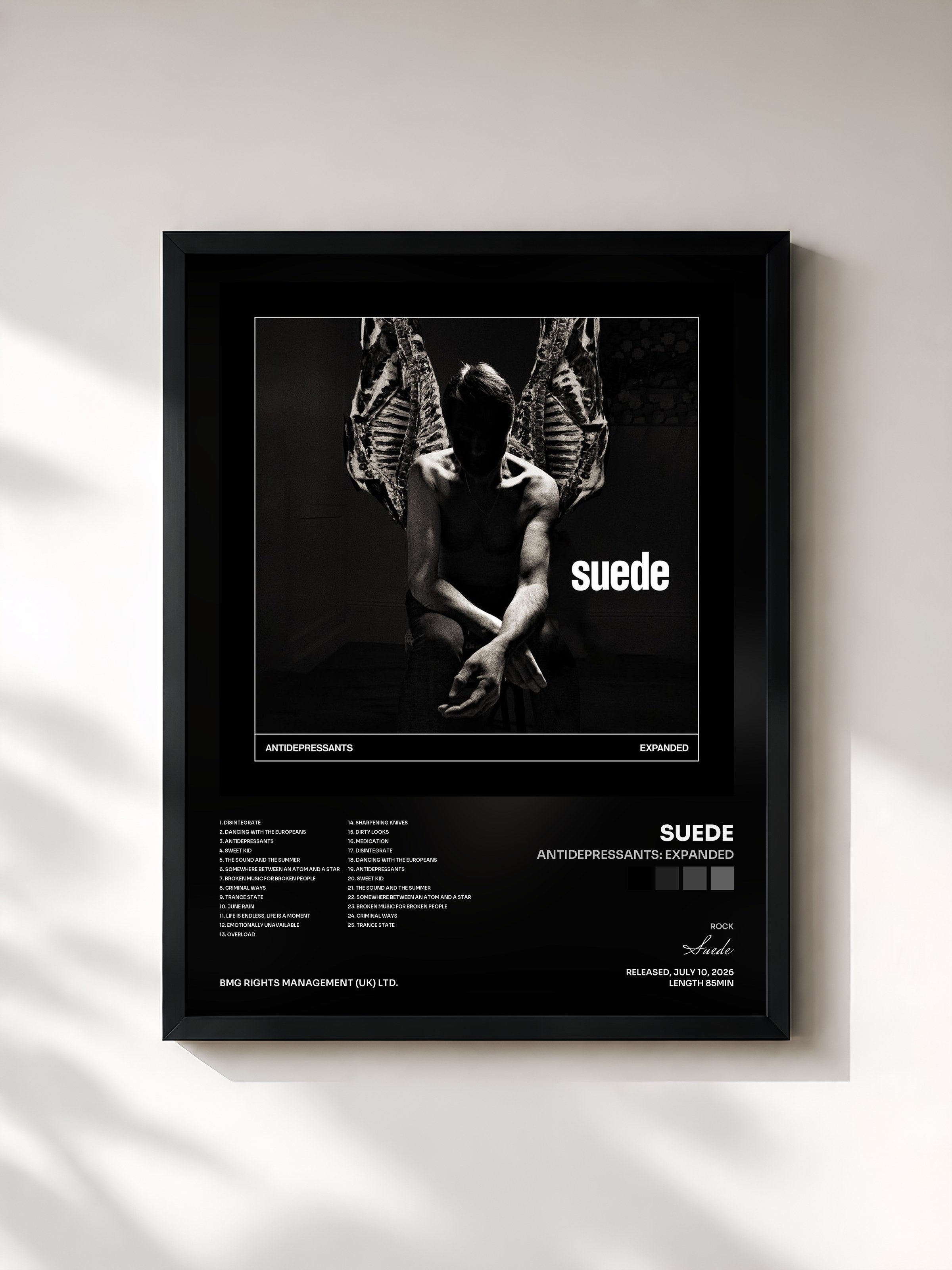 #noir Tableau de l'album Antidepressants: Expanded de Suede, cadre noir, imprimé et encadré en France