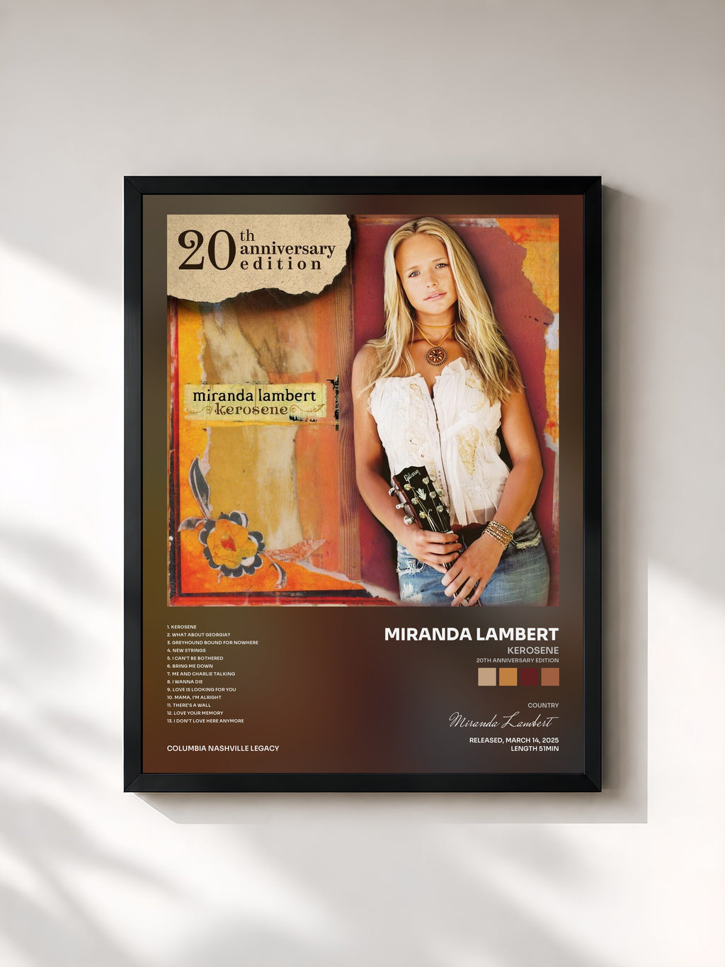 #noir Tableau de l'album Kerosene (20th Anniversary Edition) de Miranda Lambert, cadre noir, imprimé et encadré en France