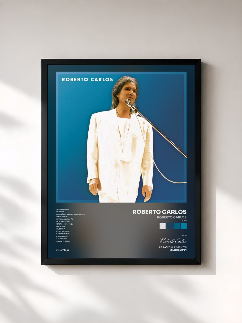 #noir Tableau de l'album Roberto Carlos (2002) de Roberto Carlos, cadre noir, imprimé et encadré en France