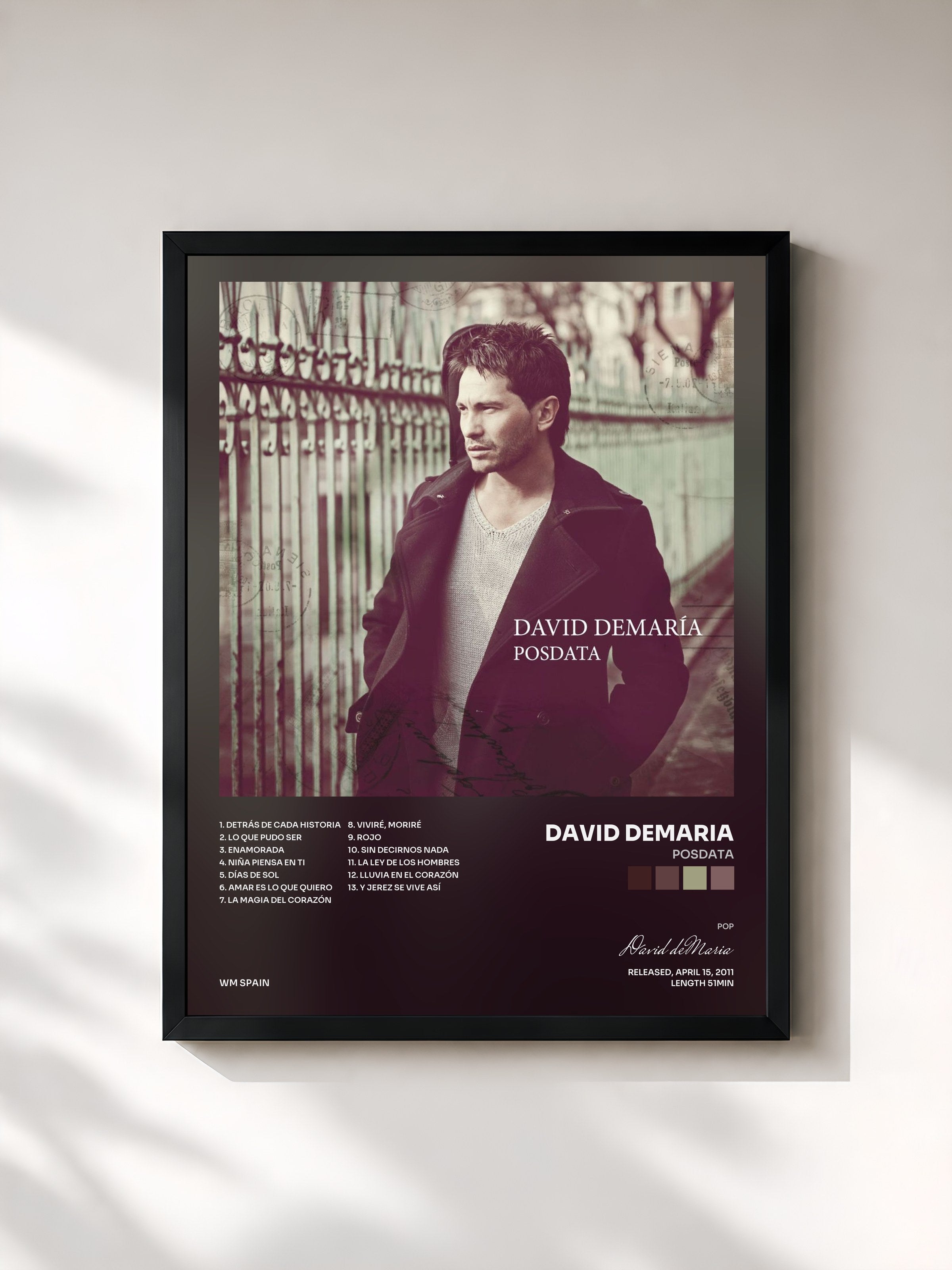 #noir Tableau de l'album Posdata de David deMaria, cadre noir, imprimé et encadré en France