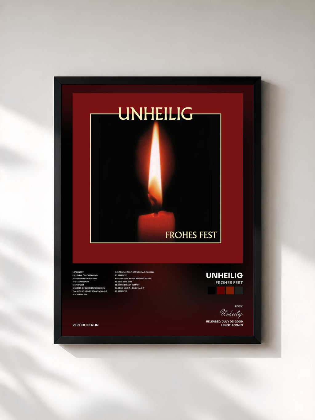 #noir Tableau de l'album Frohes Fest de Unheilig, cadre noir, imprimé et encadré en France