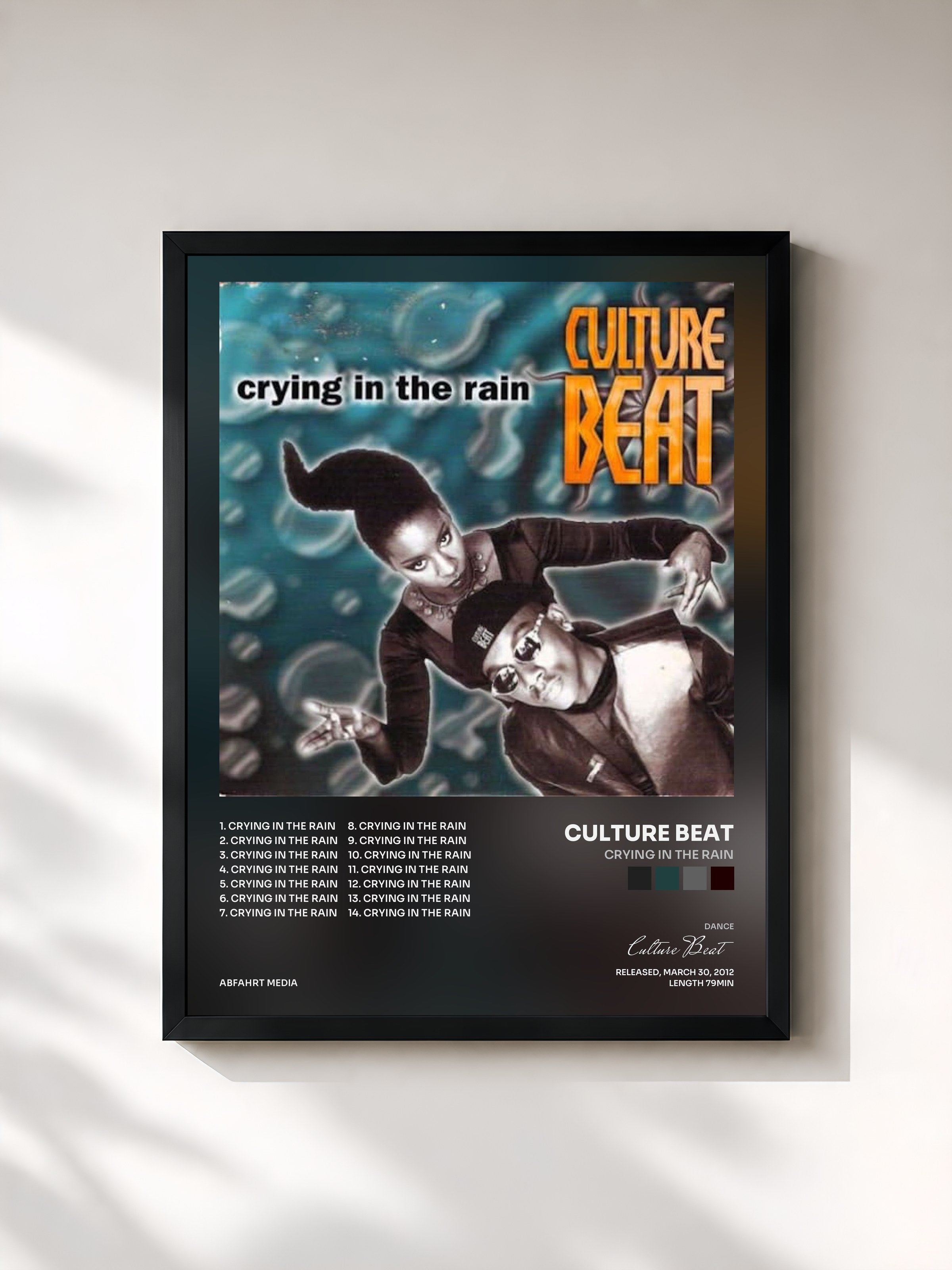#noir Tableau de l'album Crying in the Rain de Culture Beat, cadre noir, imprimé et encadré en France