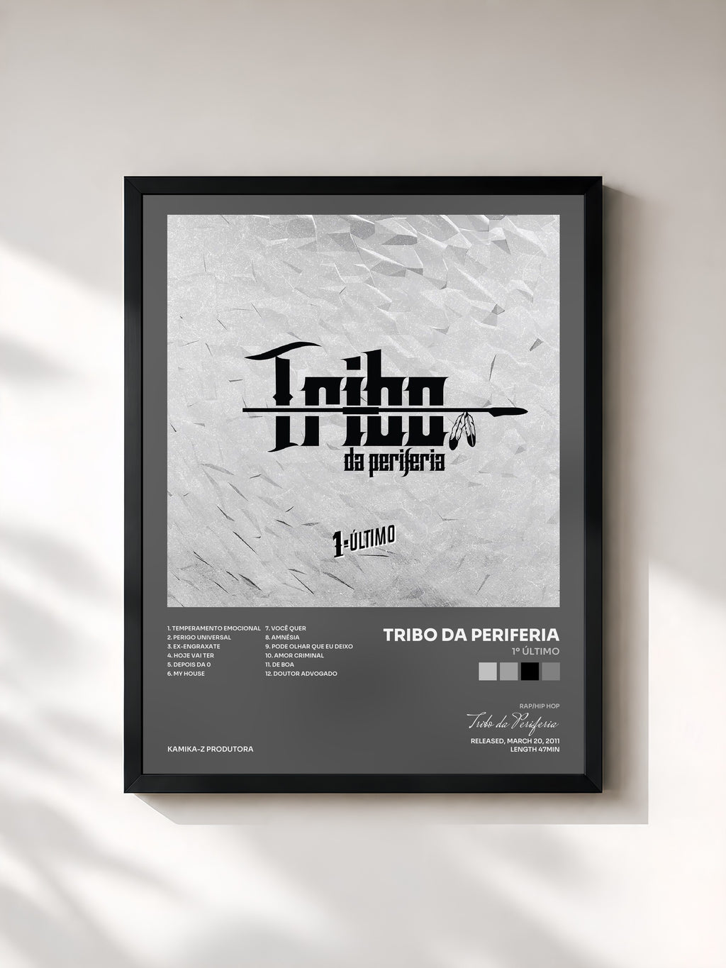 #noir Tableau de l'album 1º Último de Tribo da Periferia, cadre noir, imprimé et encadré en France