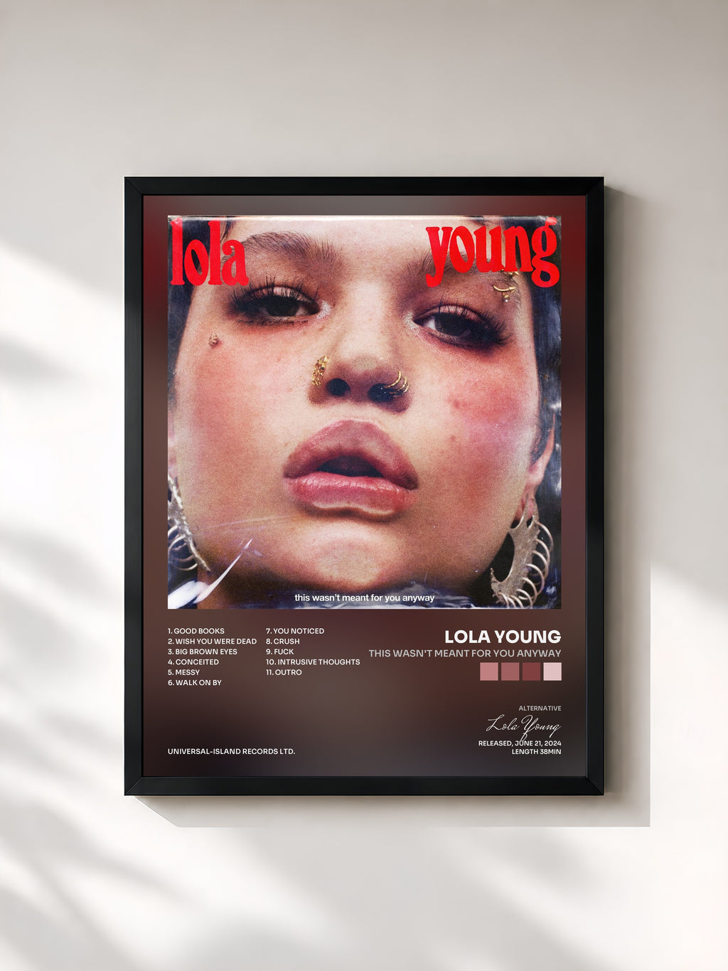 #noir Tableau de l'album This Wasn't Meant For You Anyway de Lola Young, cadre noir, imprimé et encadré en France