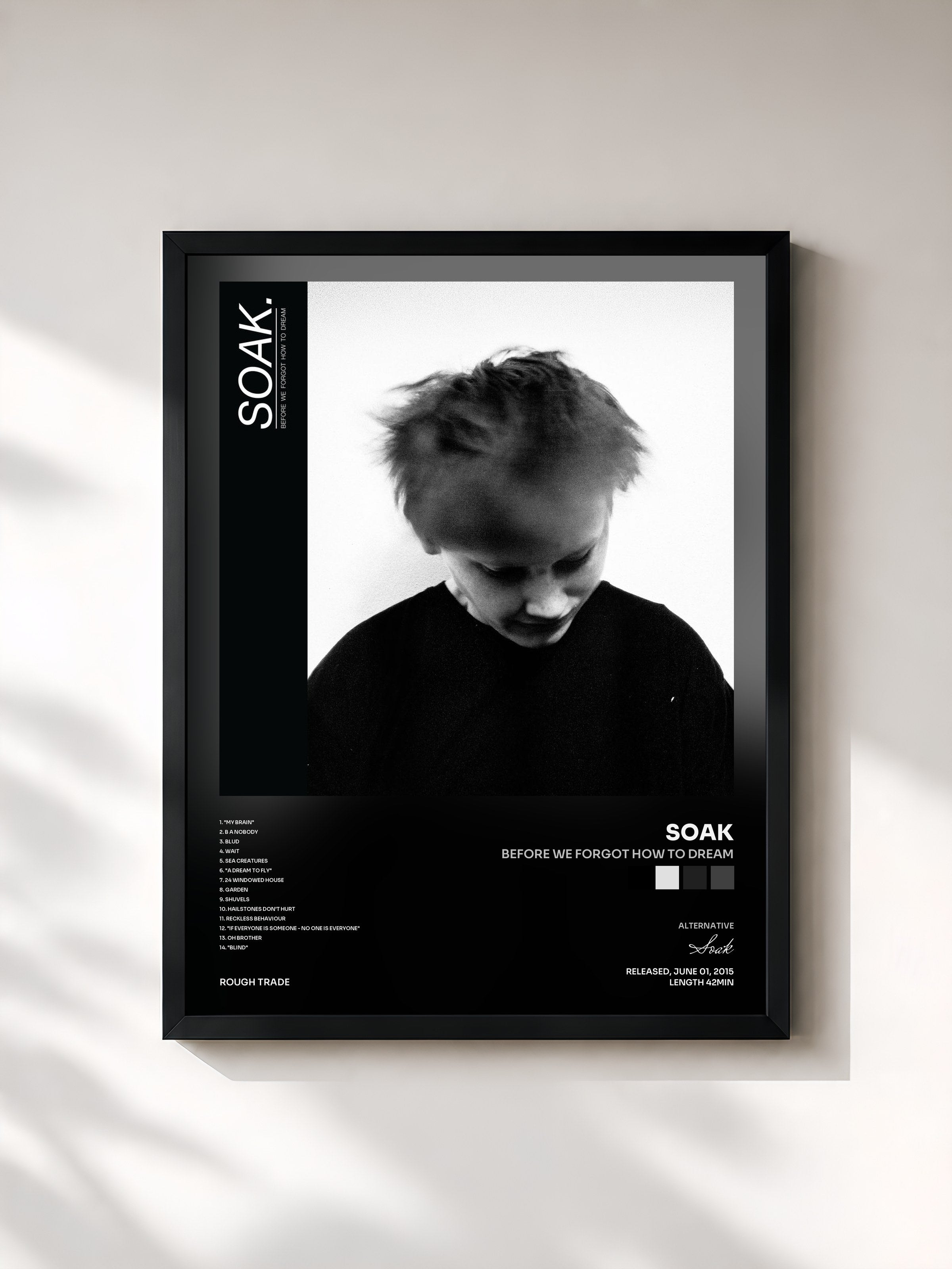 #noir Tableau de l'album Before We Forgot How To Dream de Soak, cadre noir, imprimé et encadré en France