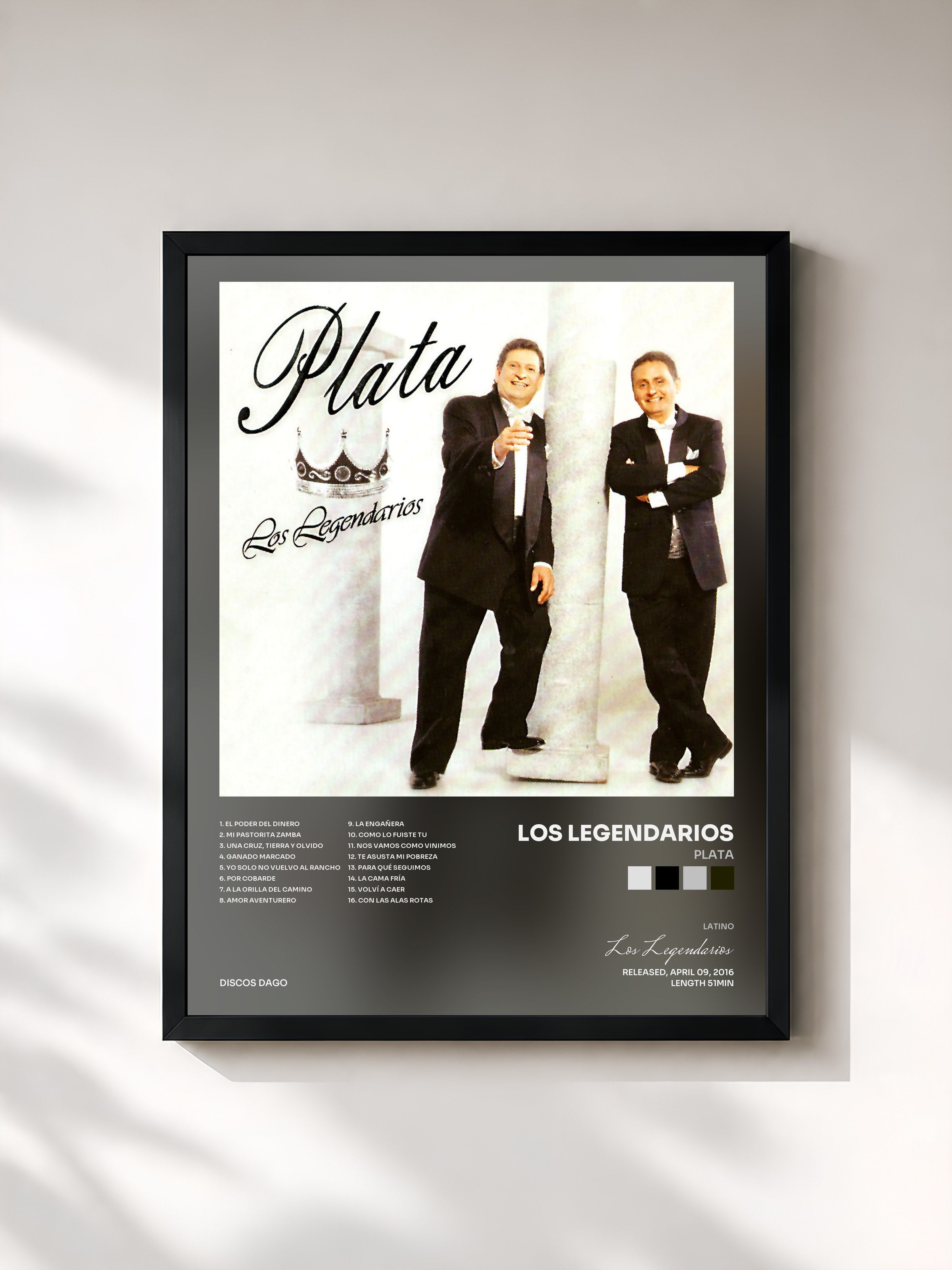 #noir Tableau de l'album Plata de Los Legendarios, cadre noir, imprimé et encadré en France