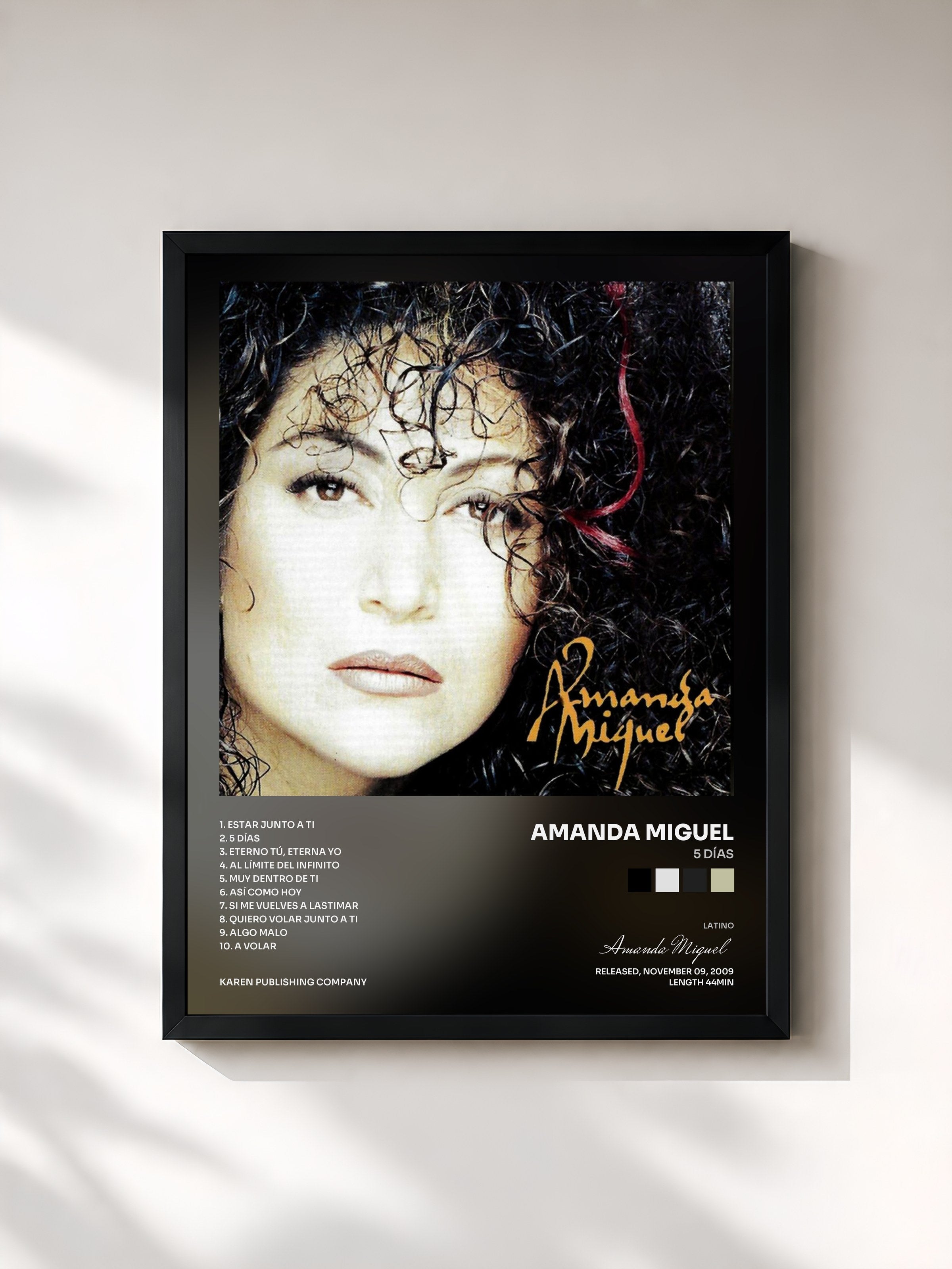 #noir Tableau de l'album 5 Días de Amanda Miguel, cadre noir, imprimé et encadré en France