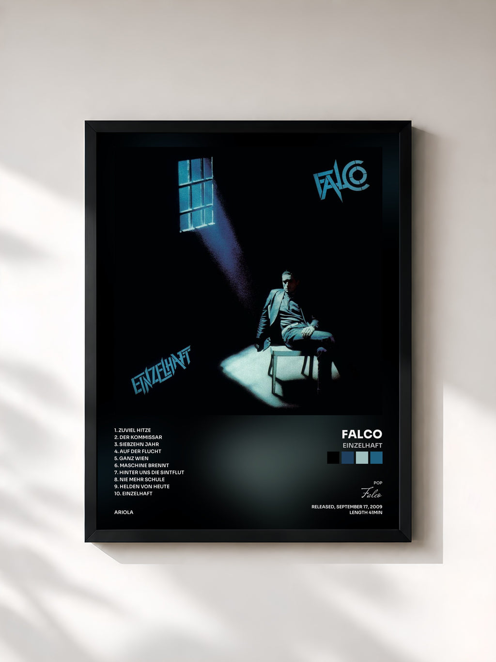#noir Tableau de l'album Einzelhaft de Falco, cadre noir, imprimé et encadré en France