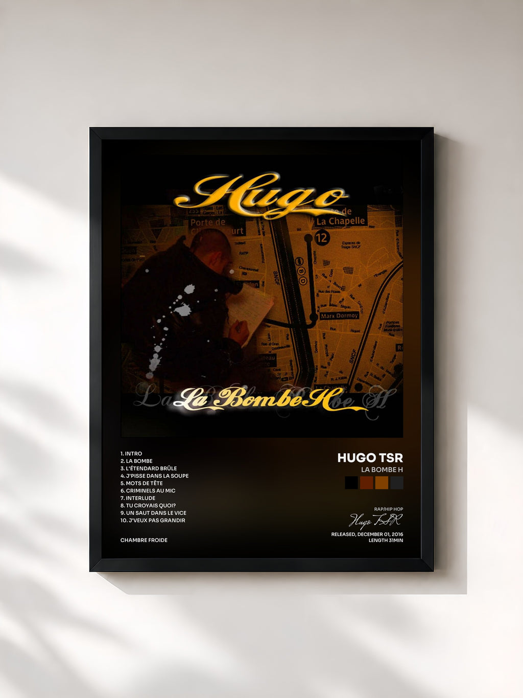#noir Tableau de l'album La bombe h de Hugo TSR, cadre noir, imprimé et encadré en France