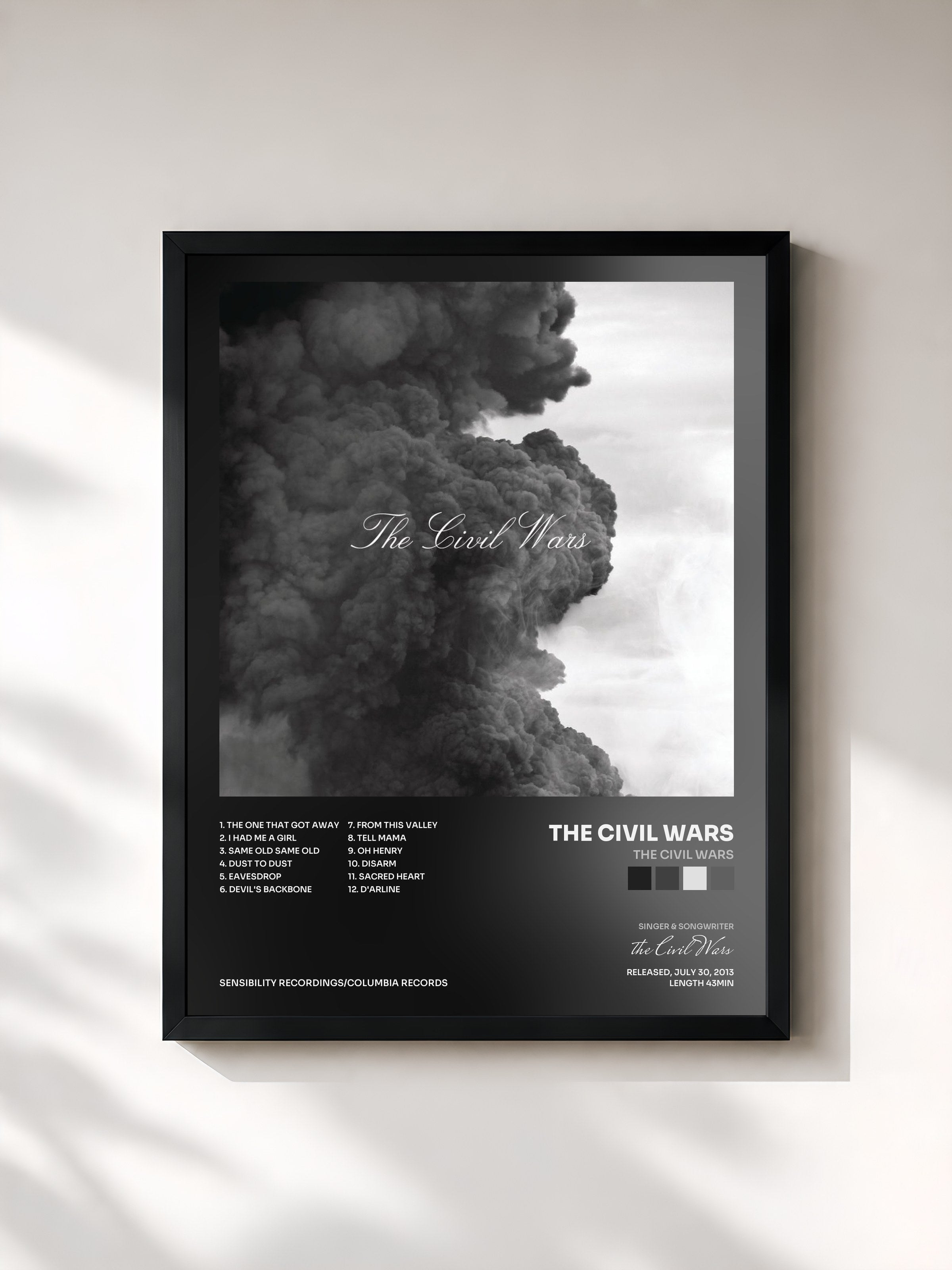 #noir Tableau de l'album The Civil Wars de the Civil Wars, cadre noir, imprimé et encadré en France