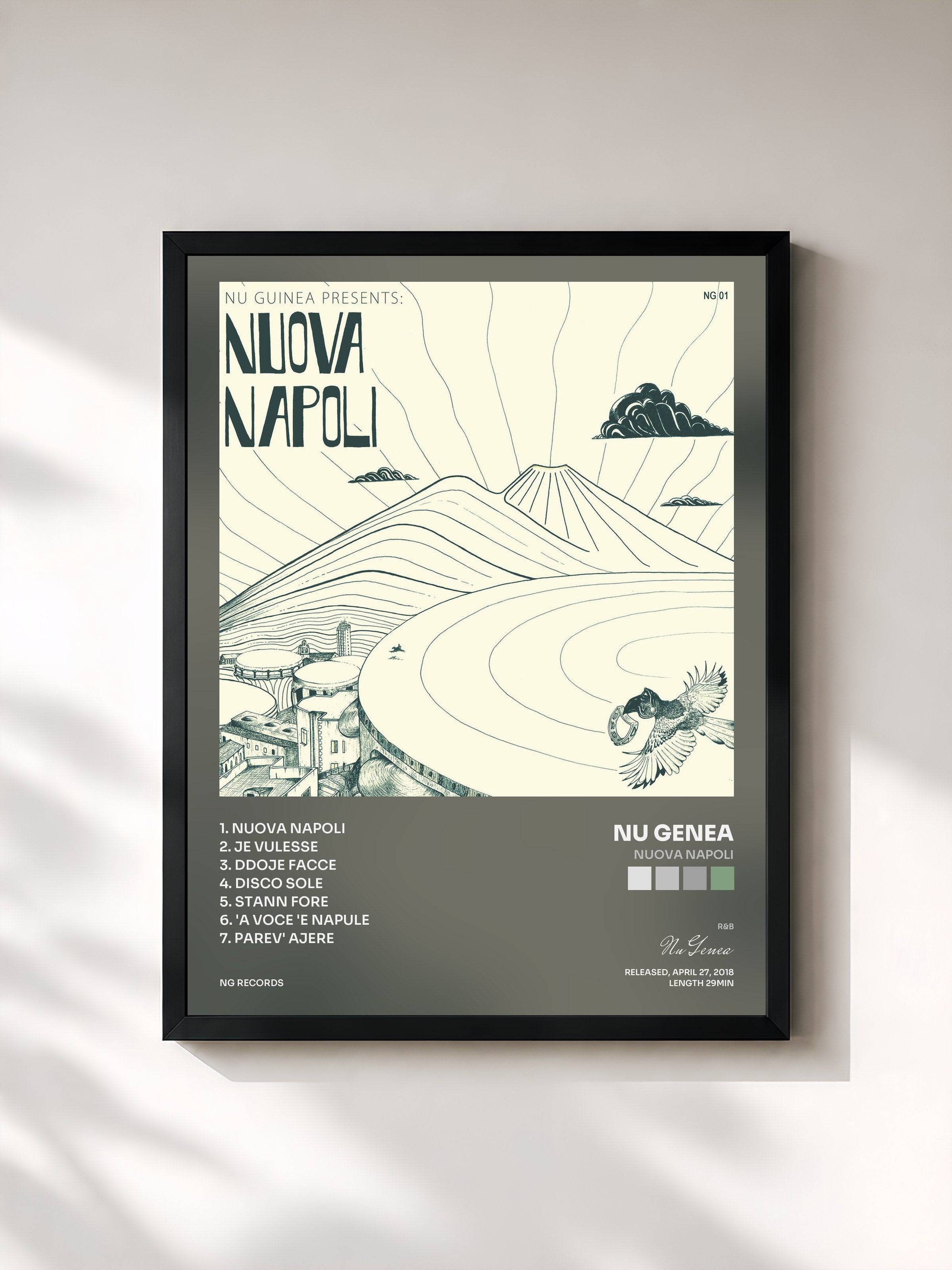#noir Tableau de l'album Nuova Napoli de Nu Genea, cadre noir, imprimé et encadré en France