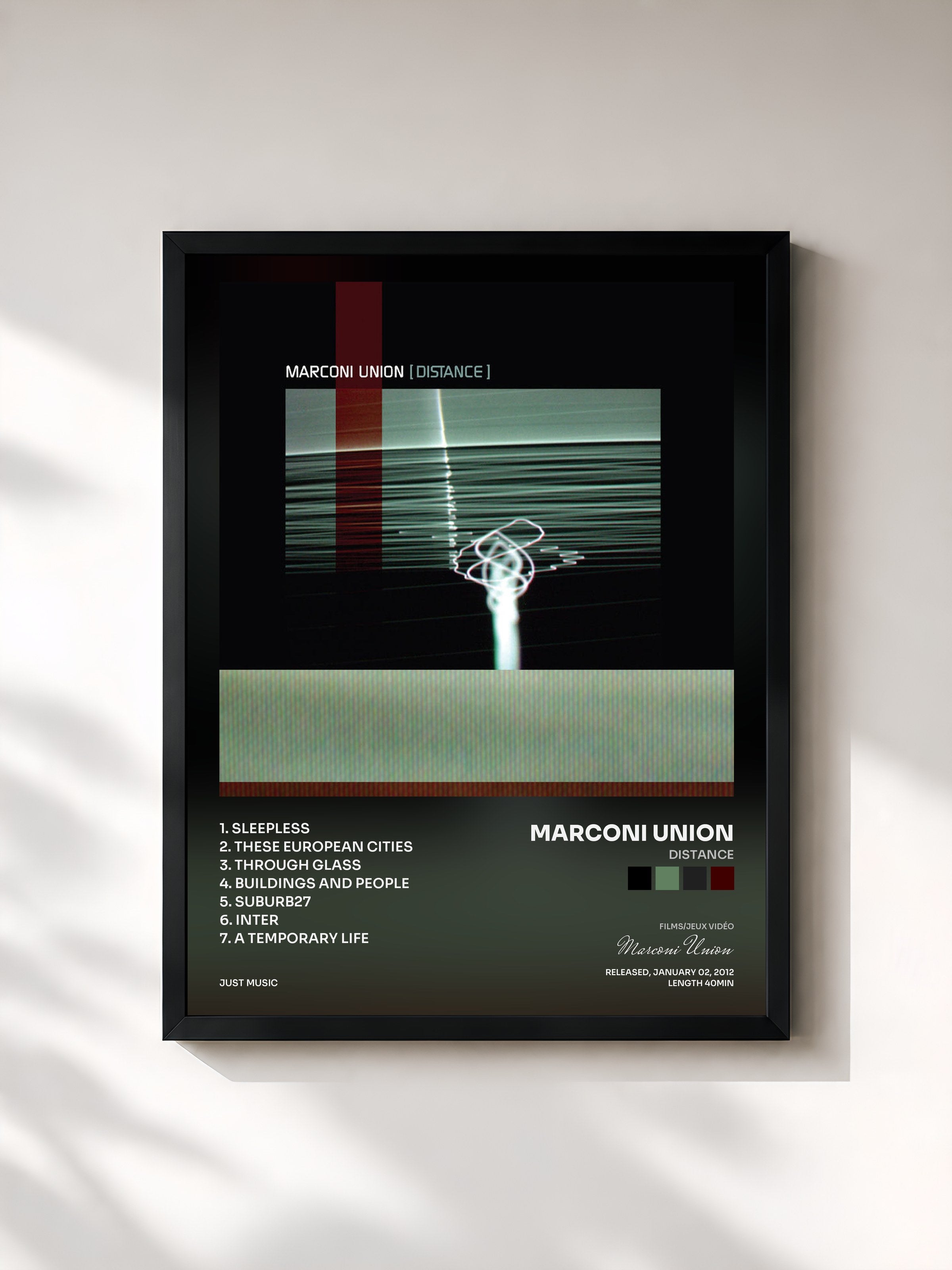 #noir Tableau de l'album Distance de Marconi Union, cadre noir, imprimé et encadré en France