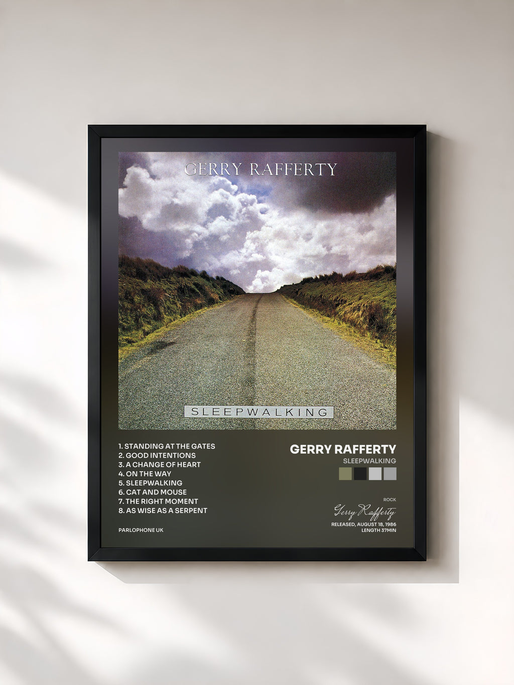 #noir Tableau de l'album Sleepwalking de Gerry Rafferty, cadre noir, imprimé et encadré en France