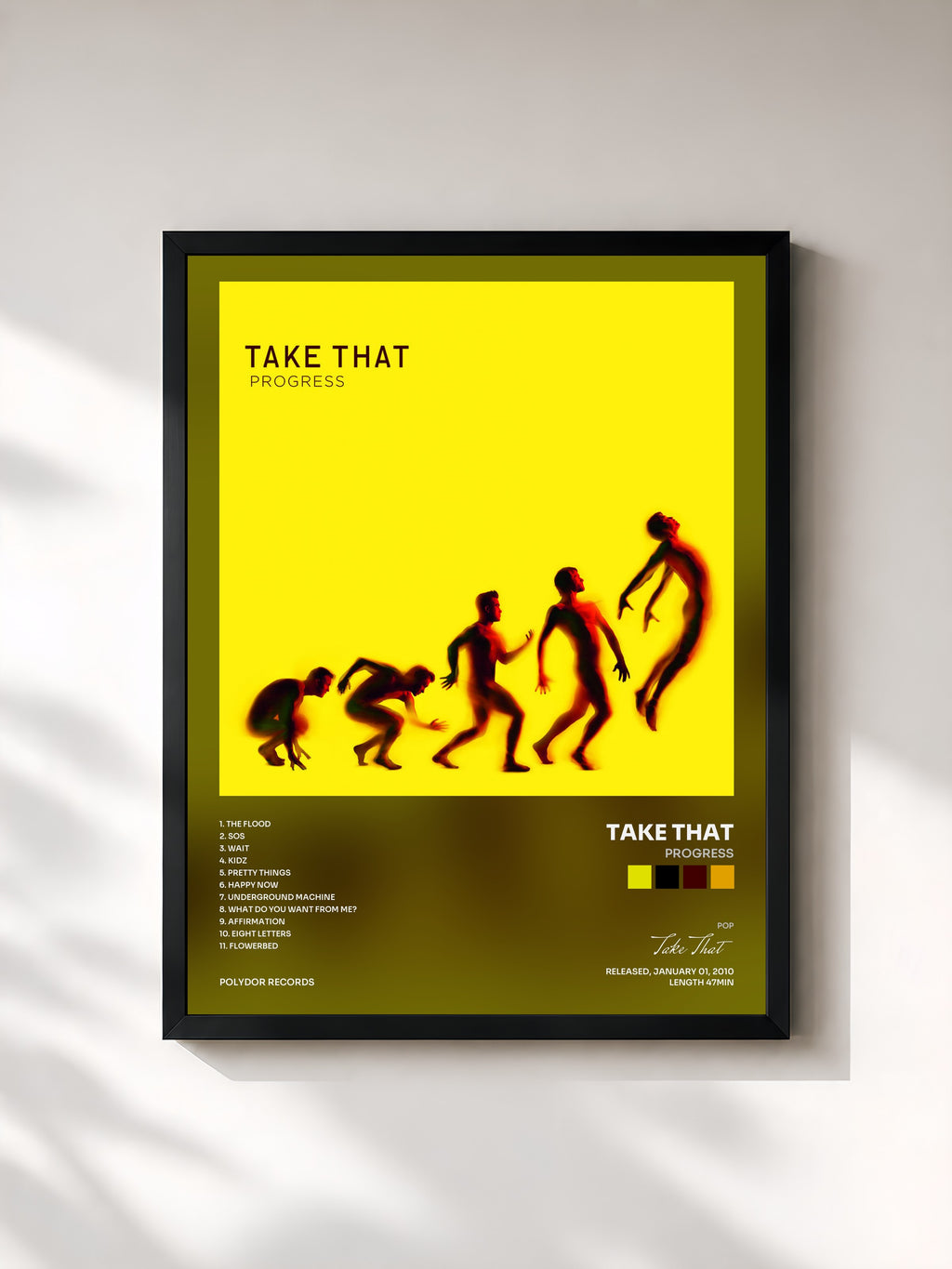#noir Tableau de l'album Progress de Take That, cadre noir, imprimé et encadré en France