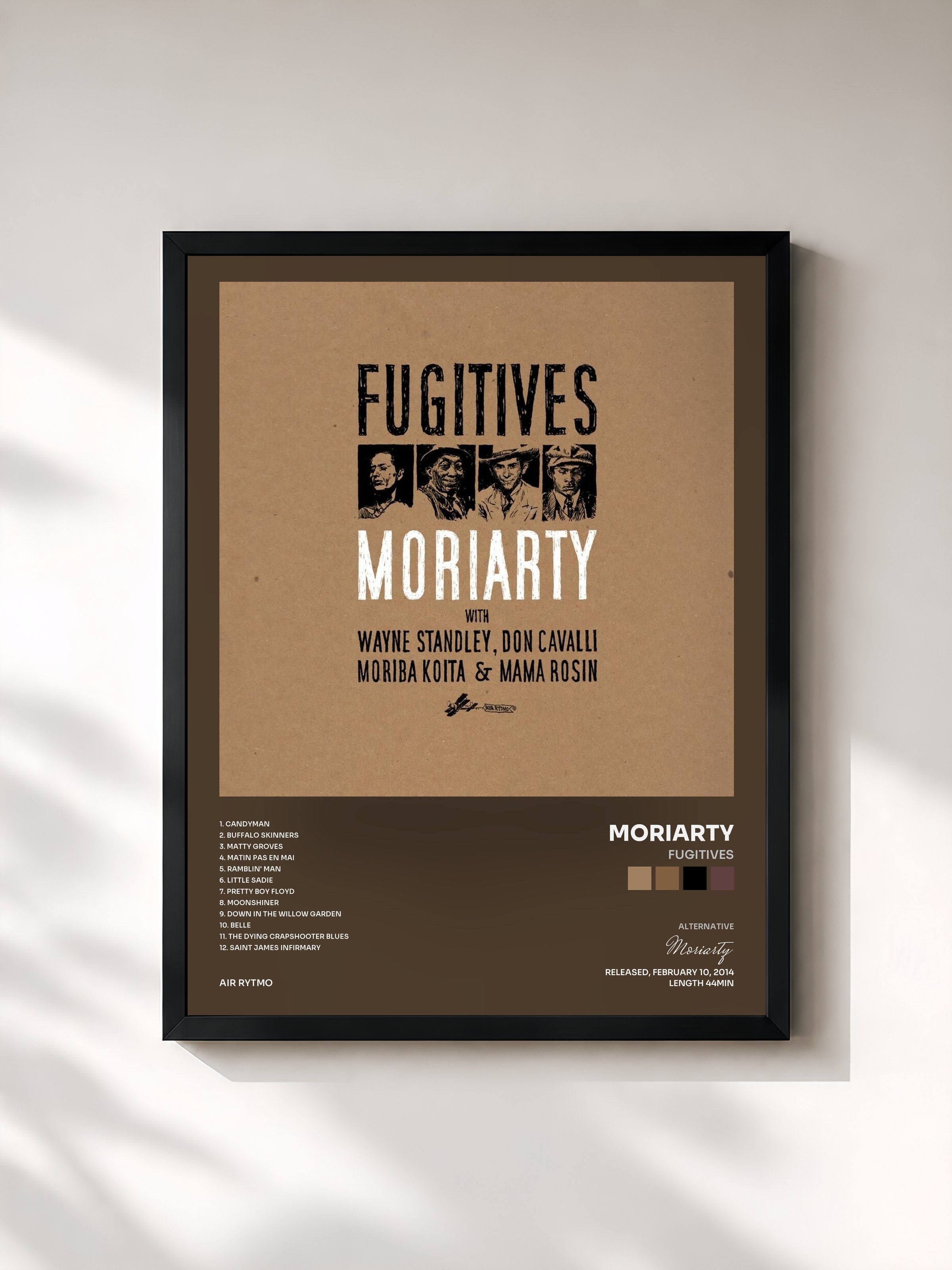 #noir Tableau de l'album Fugitives de Moriarty, cadre noir, imprimé et encadré en France