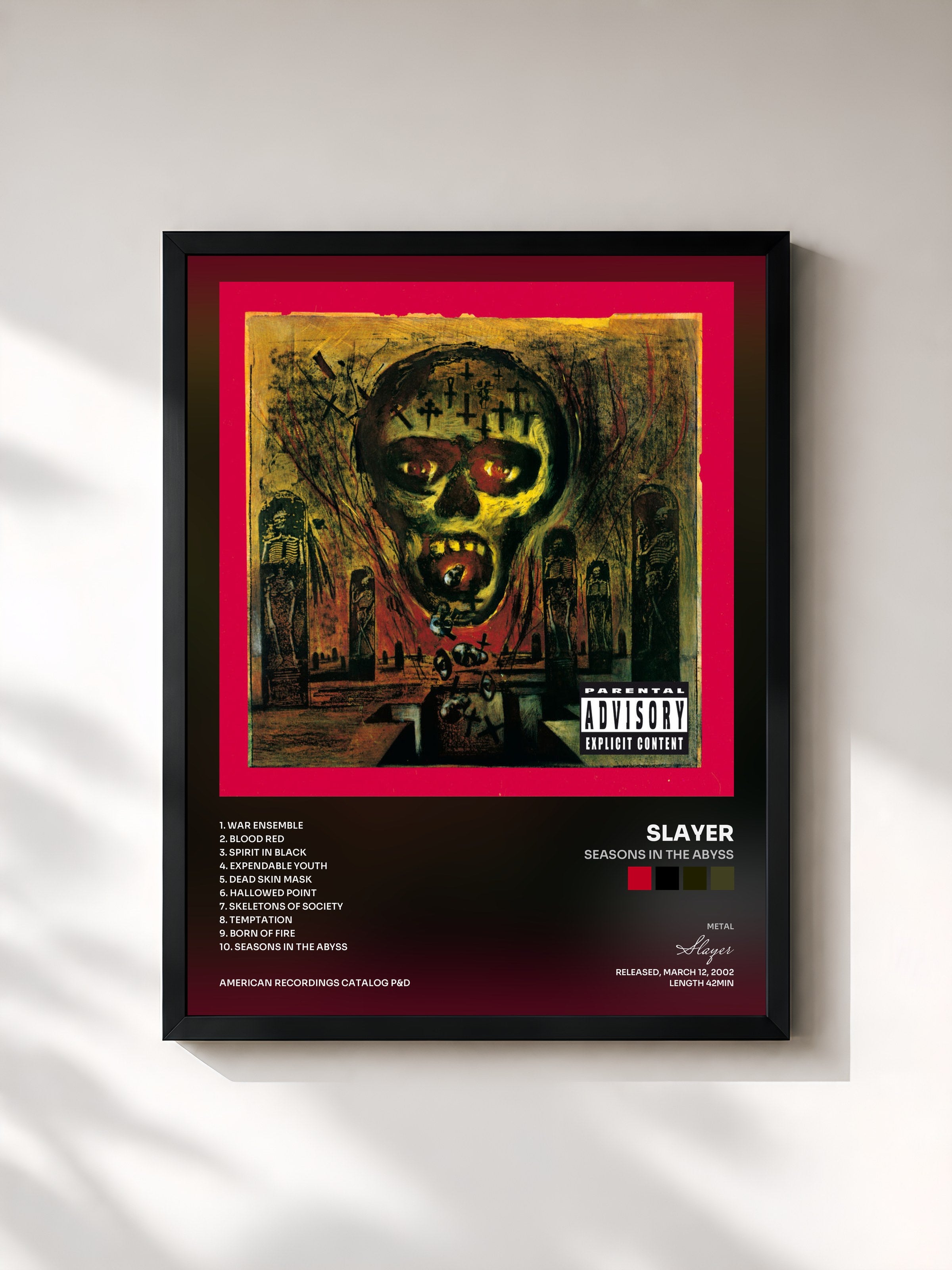 #noir Tableau de l'album Seasons In The Abyss de Slayer, cadre noir, imprimé et encadré en France