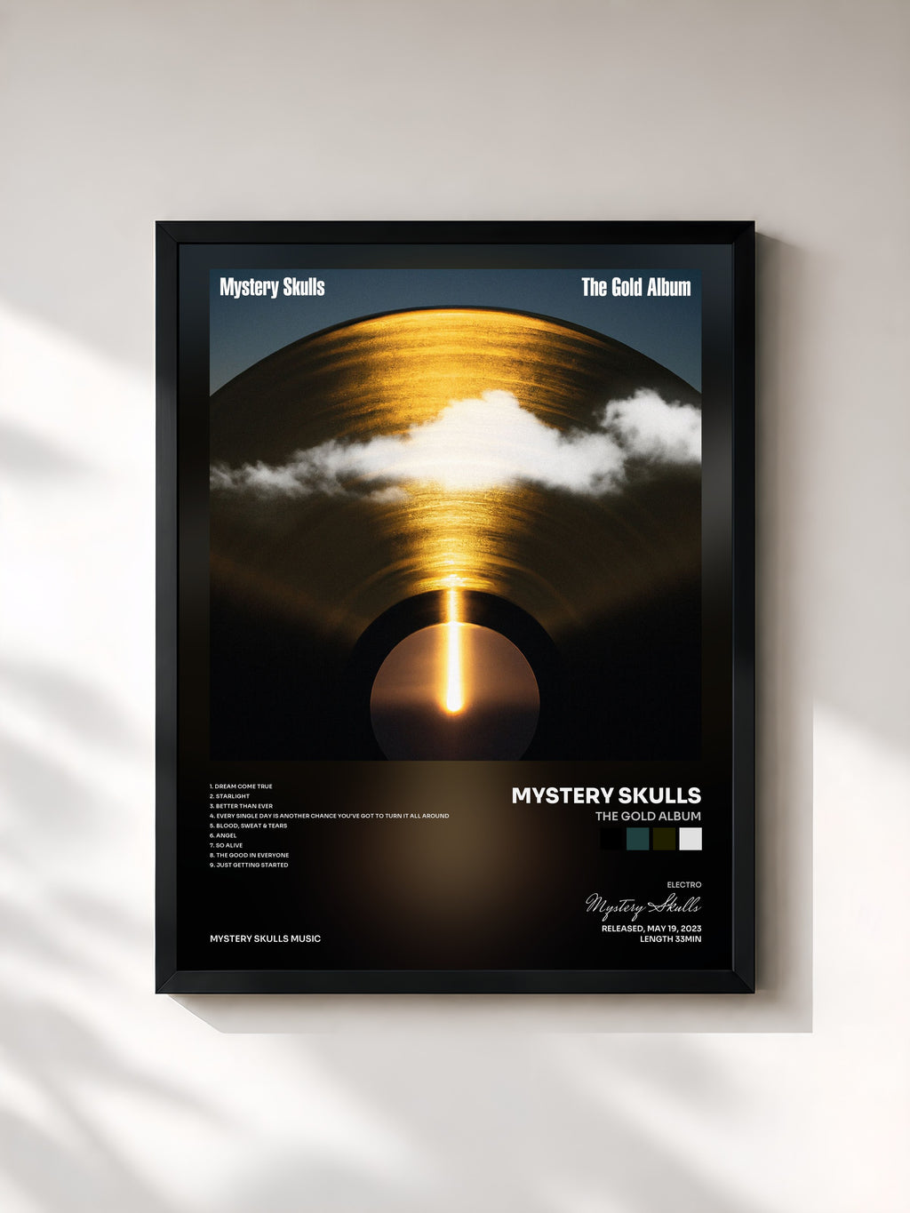 #noir Tableau de l'album The Gold Album de Mystery Skulls, cadre noir, imprimé et encadré en France