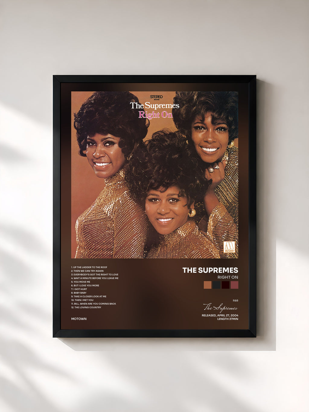 #noir Tableau de l'album Right On de The Supremes, cadre noir, imprimé et encadré en France