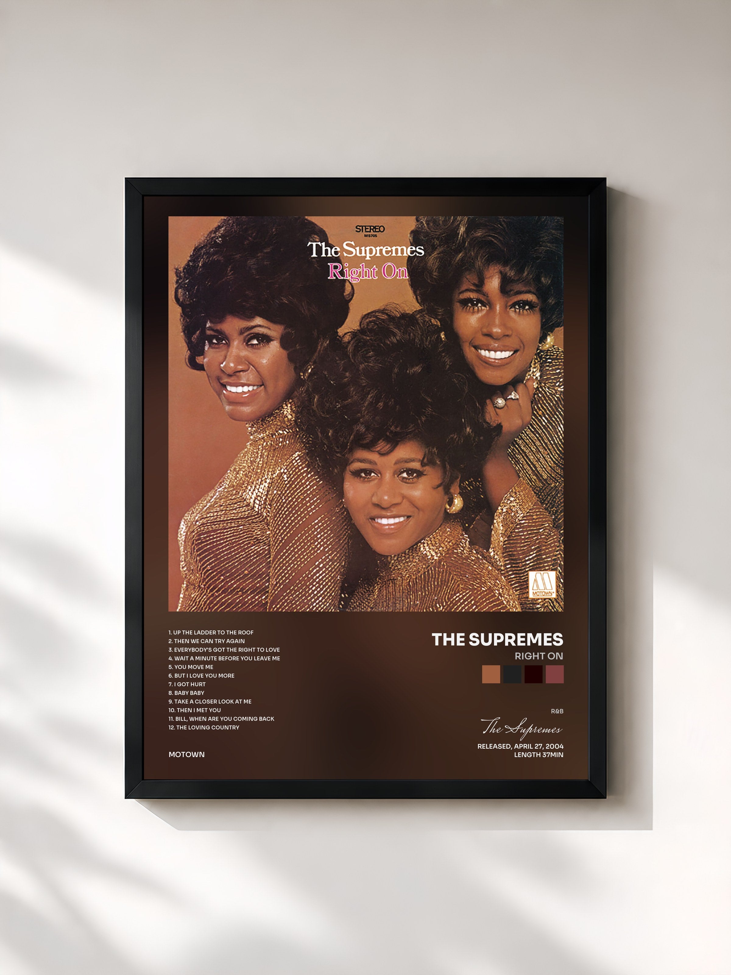 #noir Tableau de l'album Right On de The Supremes, cadre noir, imprimé et encadré en France