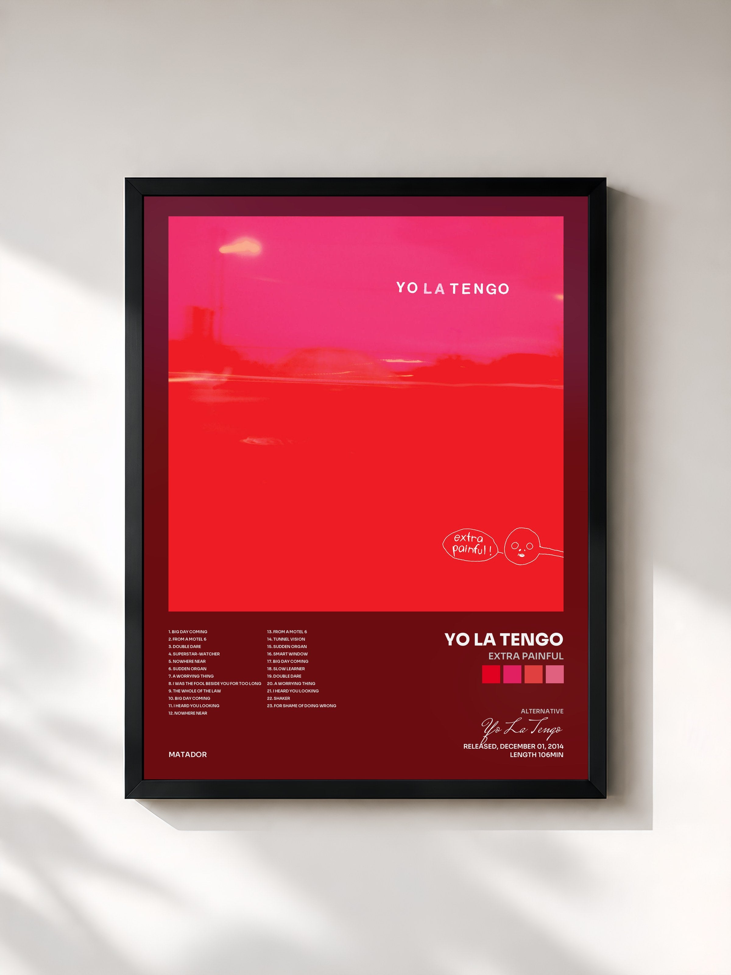#noir Tableau de l'album Extra Painful de Yo La Tengo, cadre noir, imprimé et encadré en France