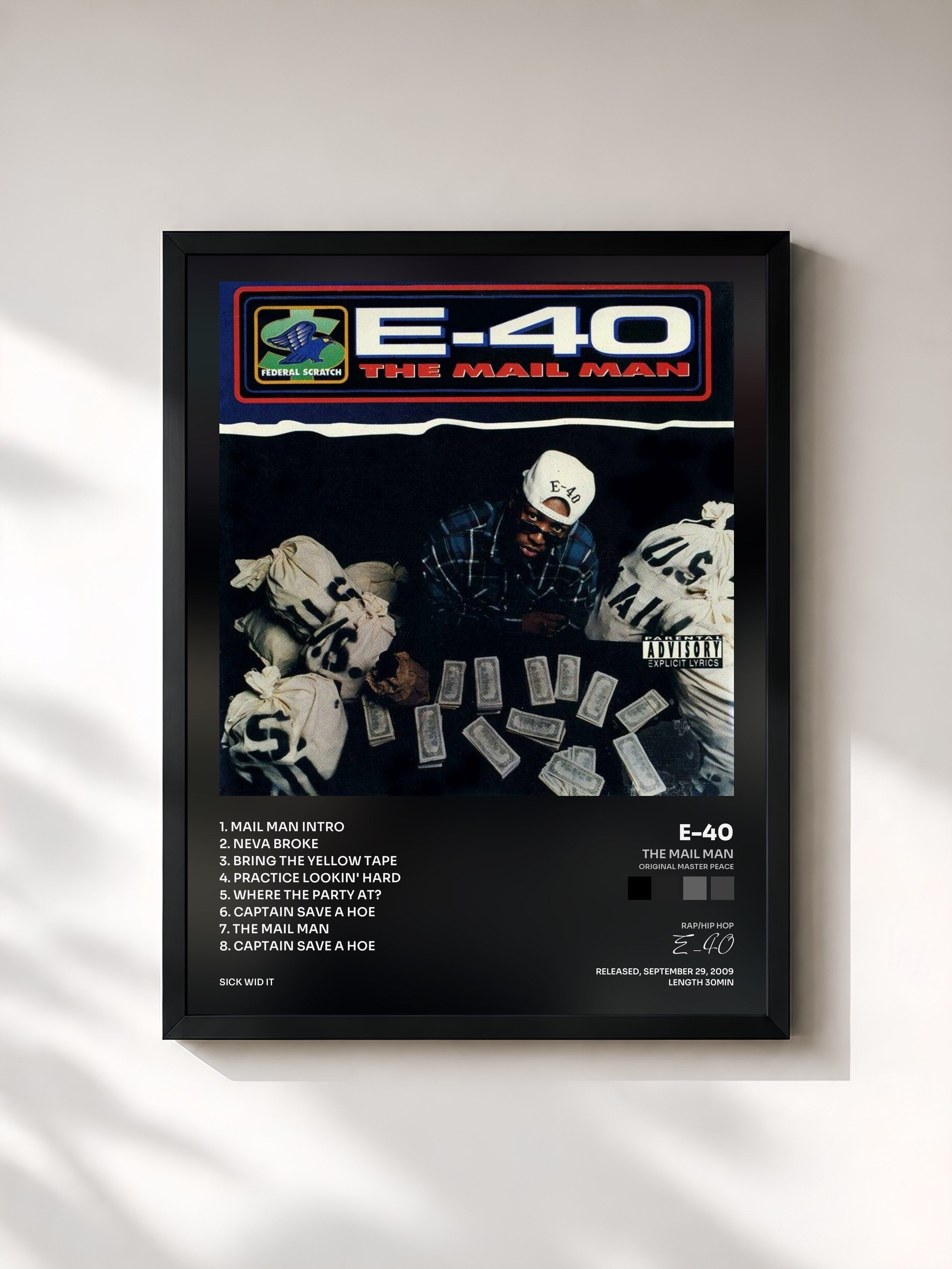 #noir Tableau de l'album The Mail Man (Original Master Peace) de E-40, cadre noir, imprimé et encadré en France