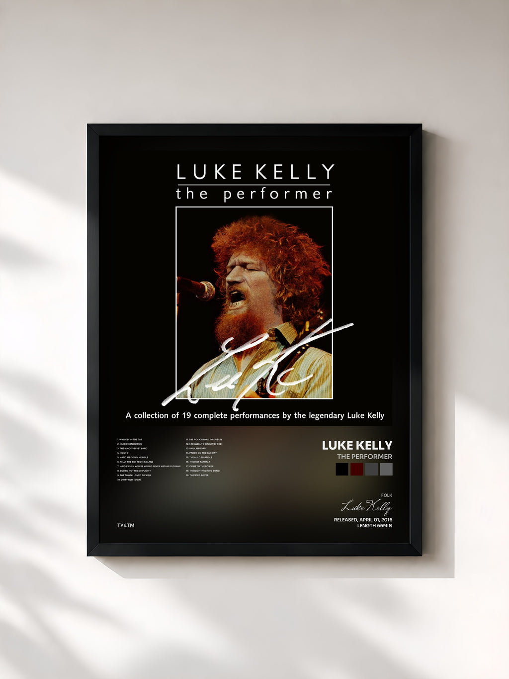 #noir Tableau de l'album The Performer de Luke Kelly, cadre noir, imprimé et encadré en France
