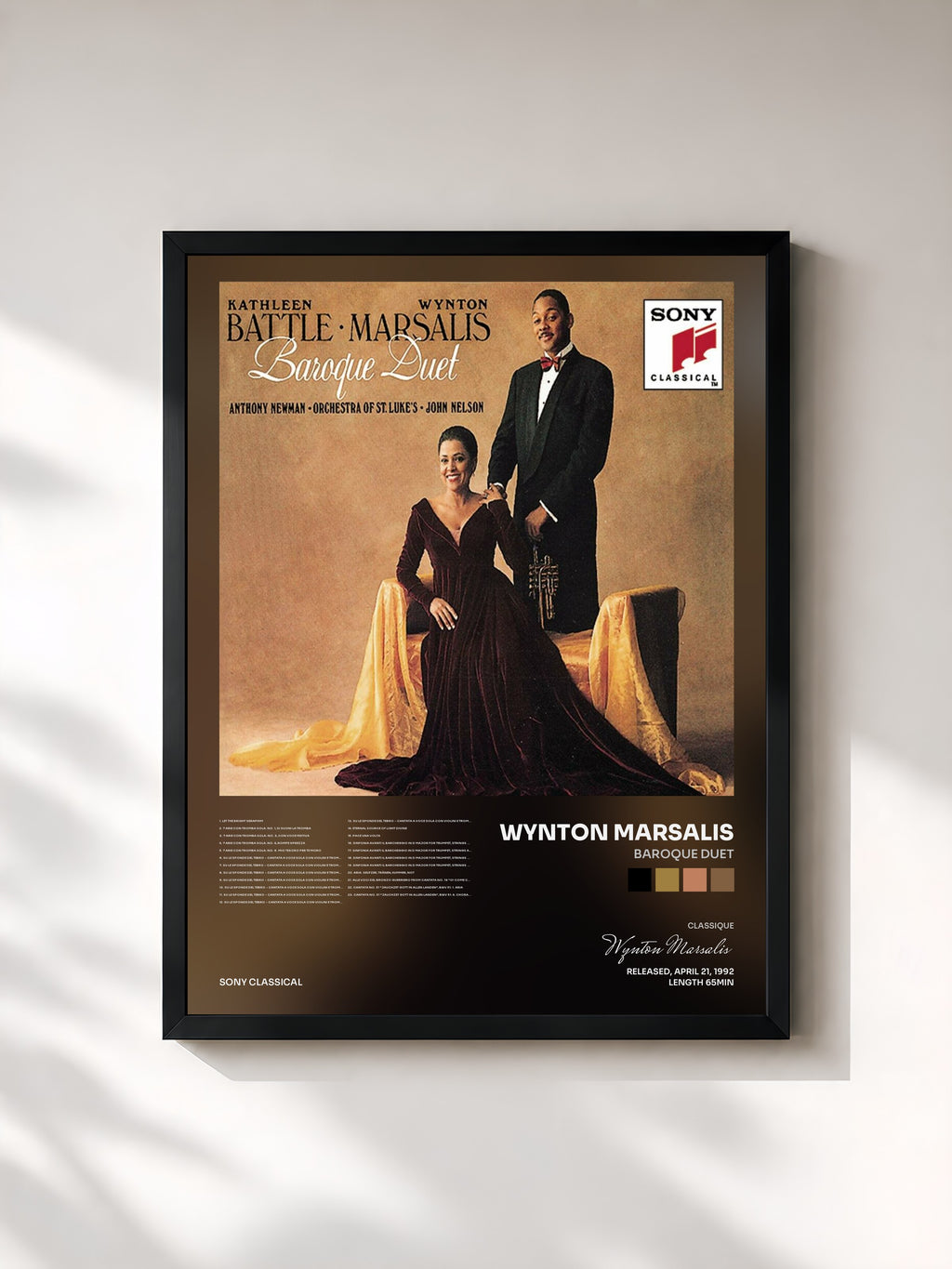 #noir Tableau de l'album Baroque Duet de Wynton Marsalis, cadre noir, imprimé et encadré en France