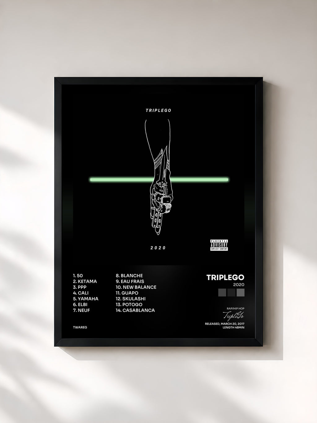 #noir Tableau de l'album 2020 de TripleGo, cadre noir, imprimé et encadré en France