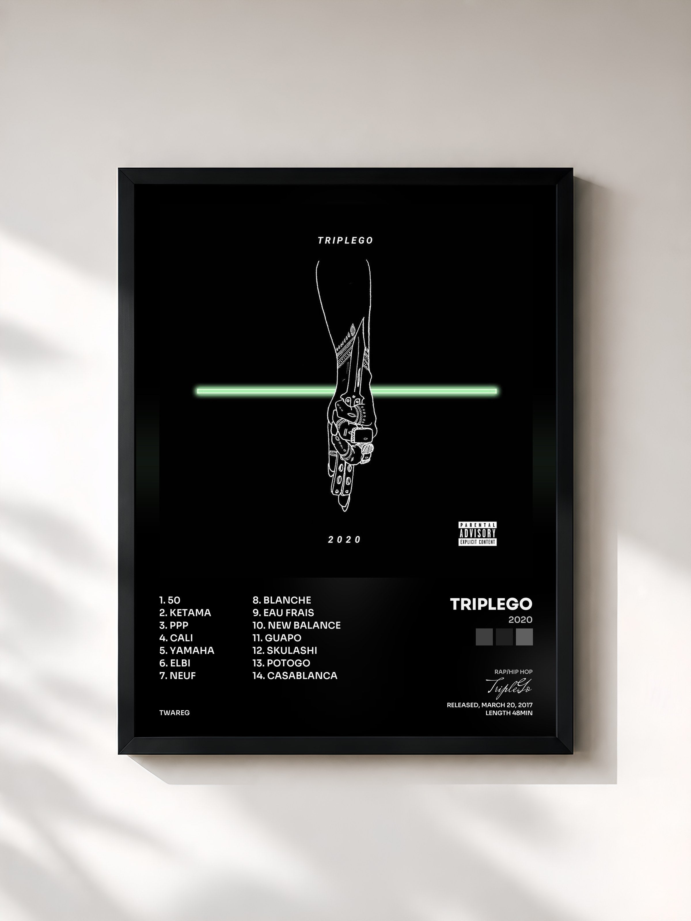 #noir Tableau de l'album 2020 de TripleGo, cadre noir, imprimé et encadré en France