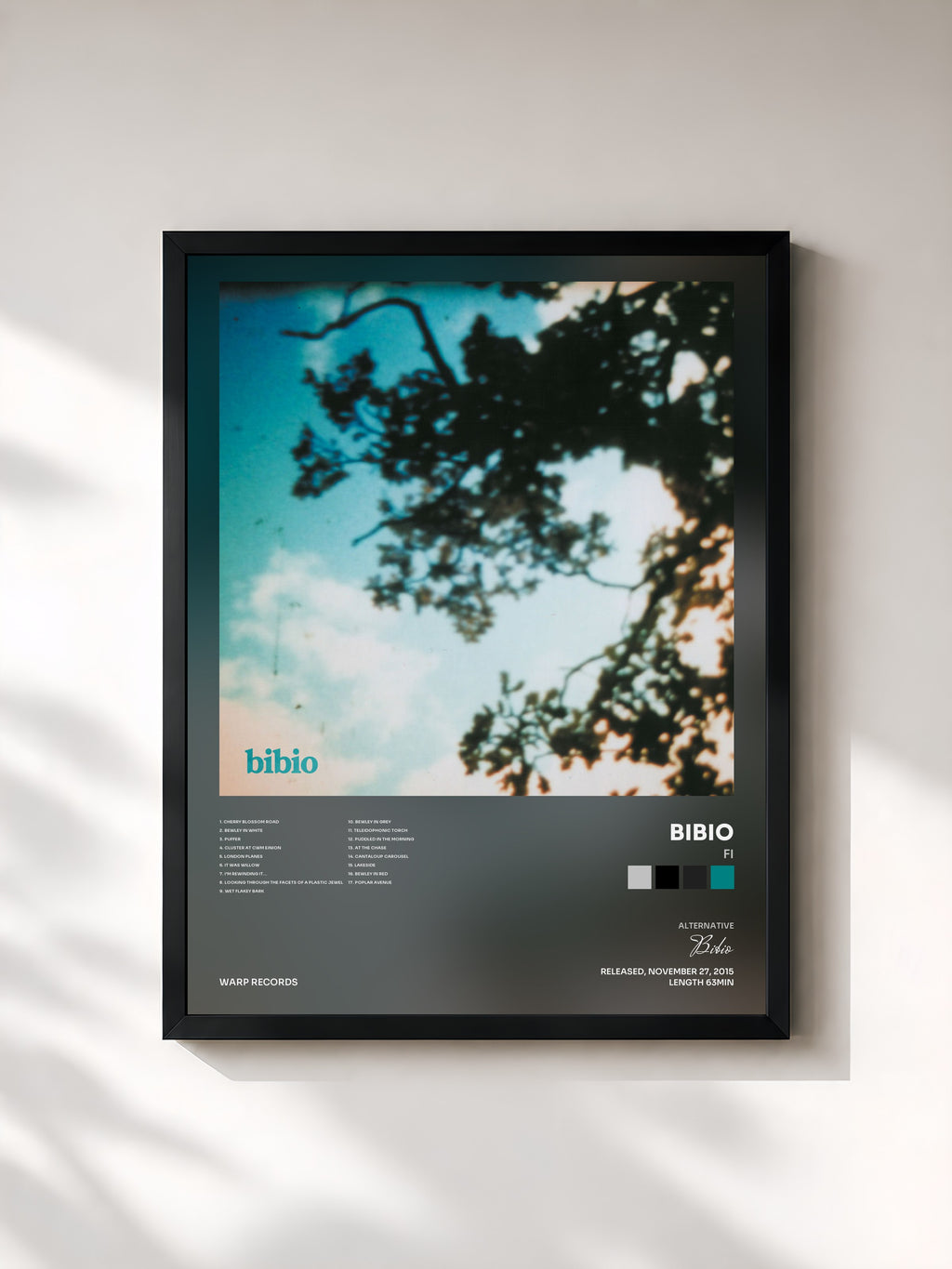 #noir Tableau de l'album Fi de Bibio, cadre noir, imprimé et encadré en France