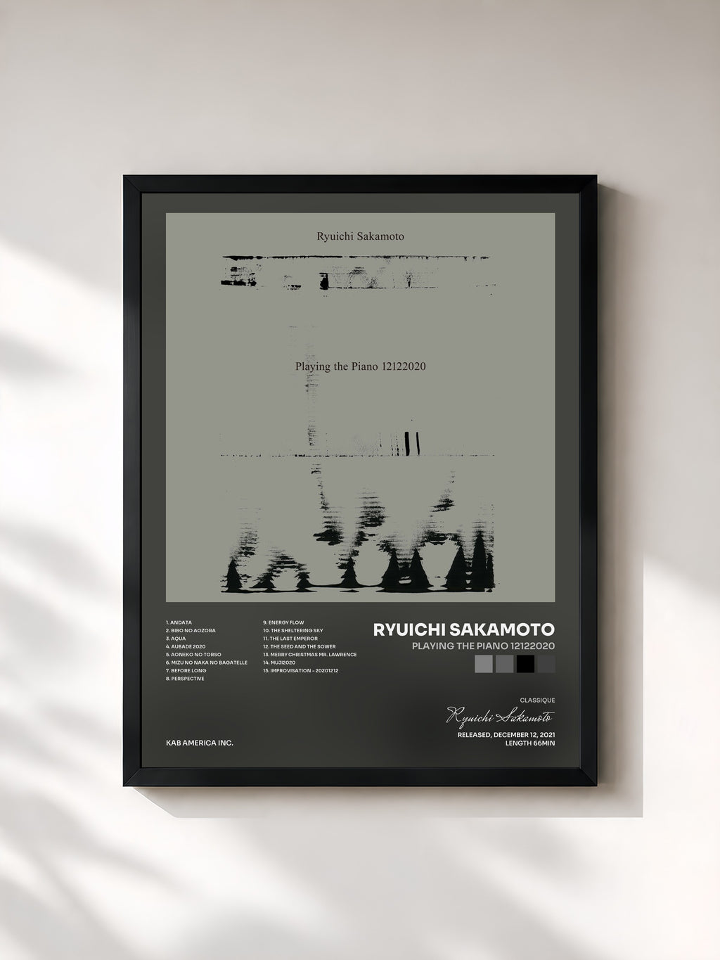 #noir Tableau de l'album Playing the Piano 12122020 de Ryuichi Sakamoto, cadre noir, imprimé et encadré en France