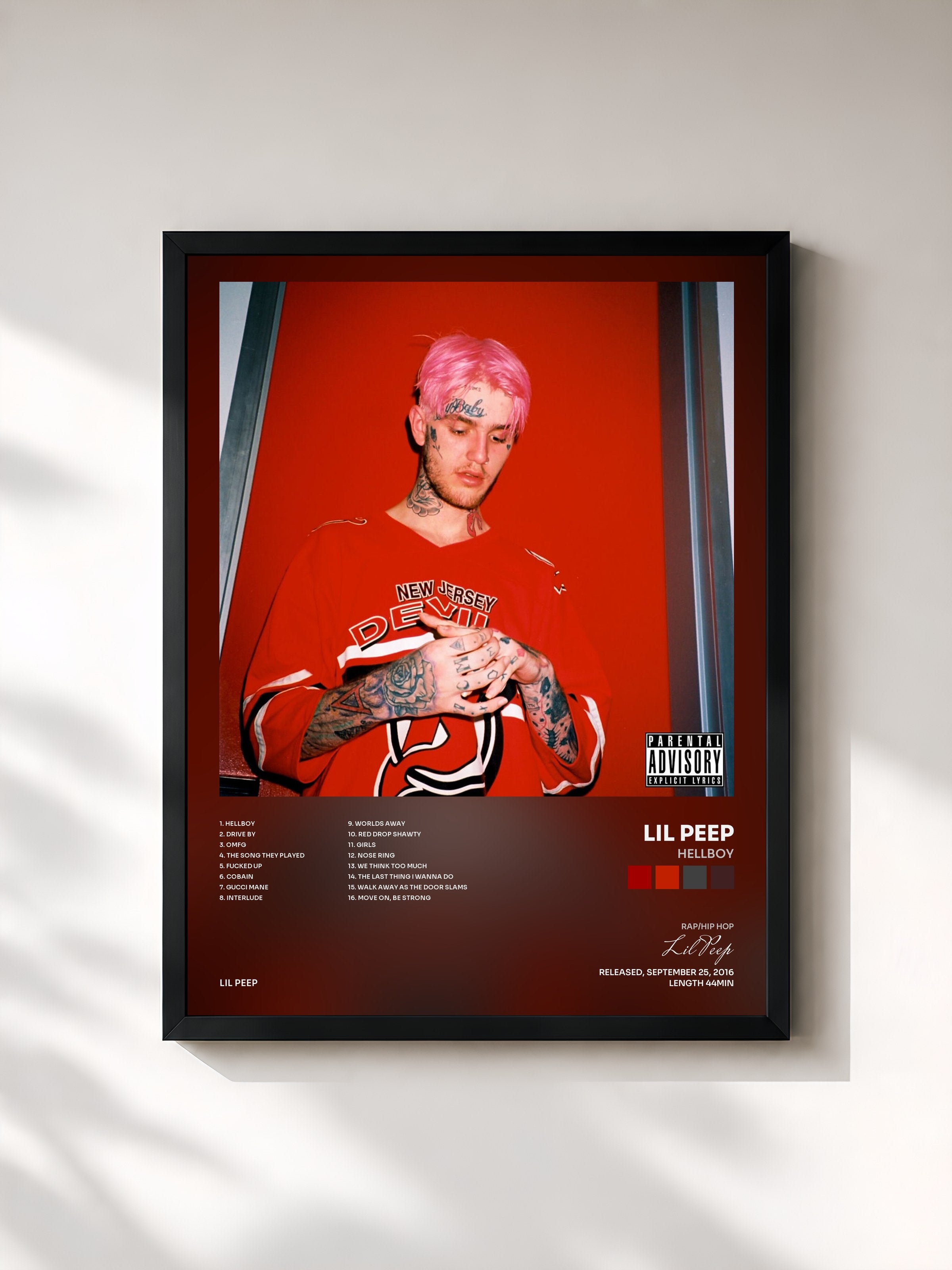 #noir Tableau de l'album HELLBOY de Lil Peep, cadre noir, imprimé et encadré en France