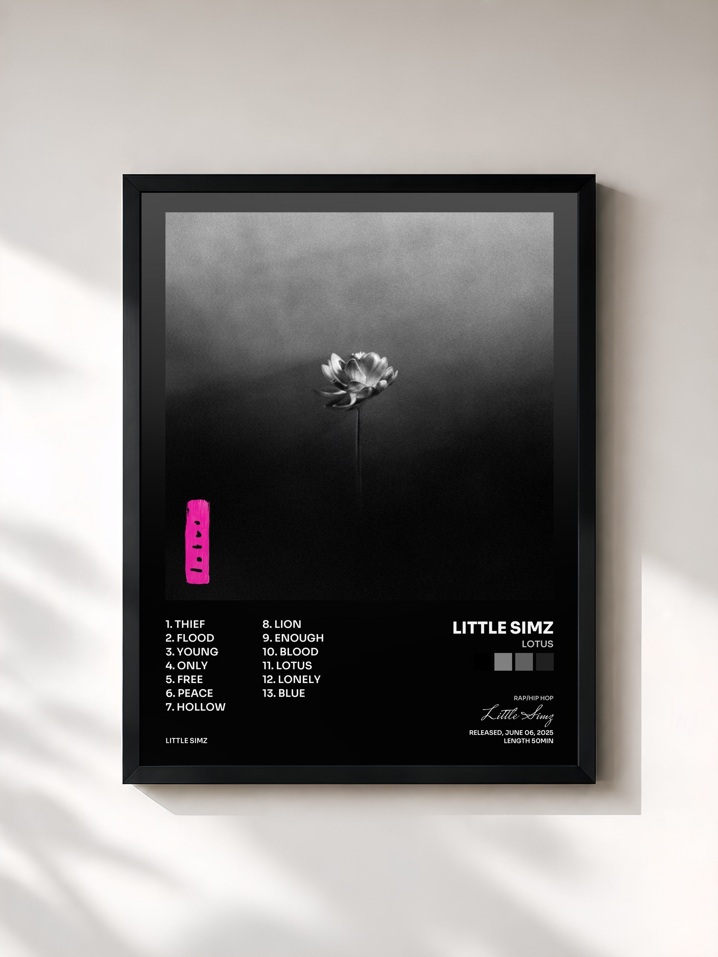 #noir Tableau de l'album Lotus de Little Simz, cadre noir, imprimé et encadré en France
