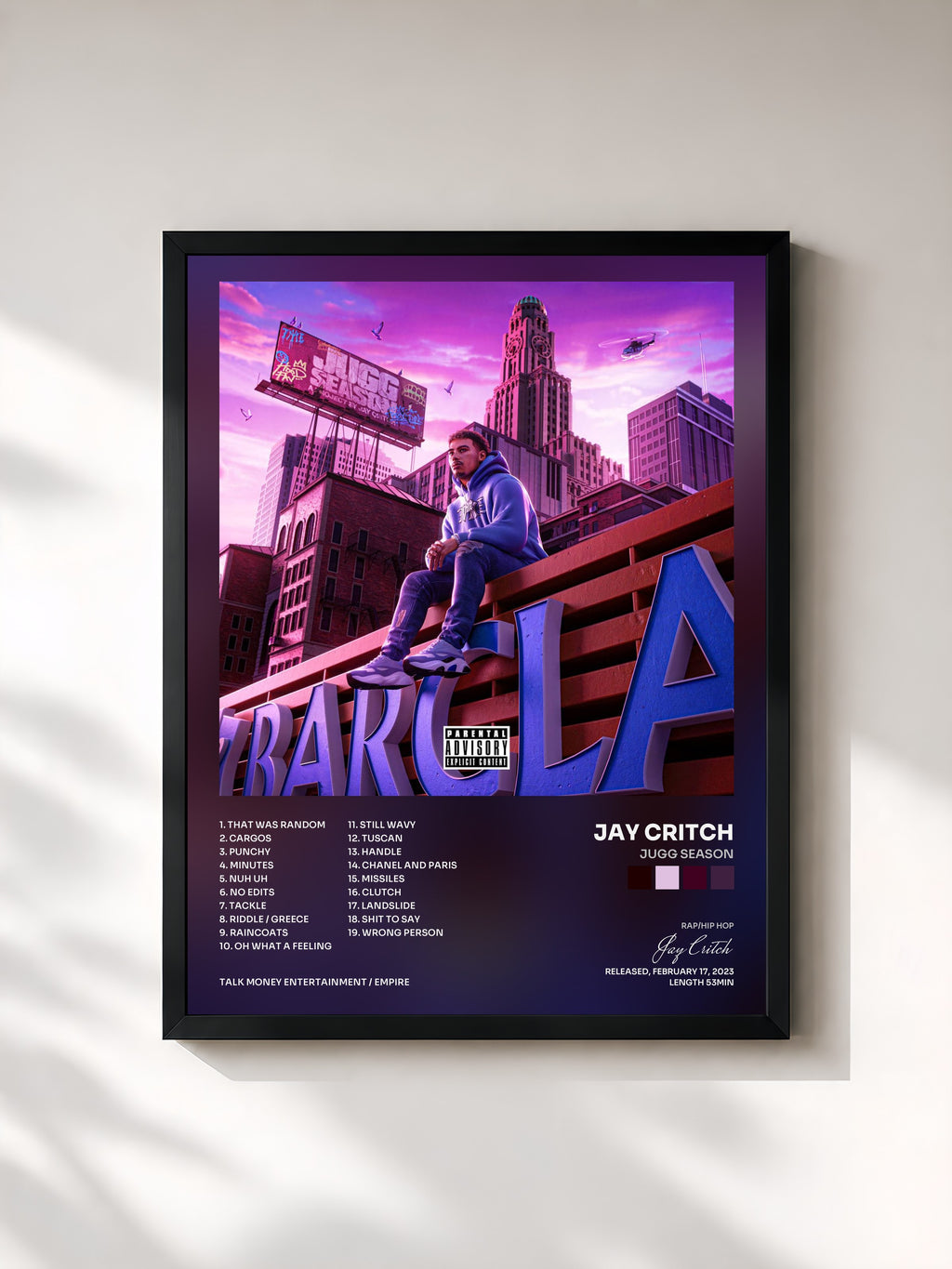 #noir Tableau de l'album Jugg Season de Jay Critch, cadre noir, imprimé et encadré en France