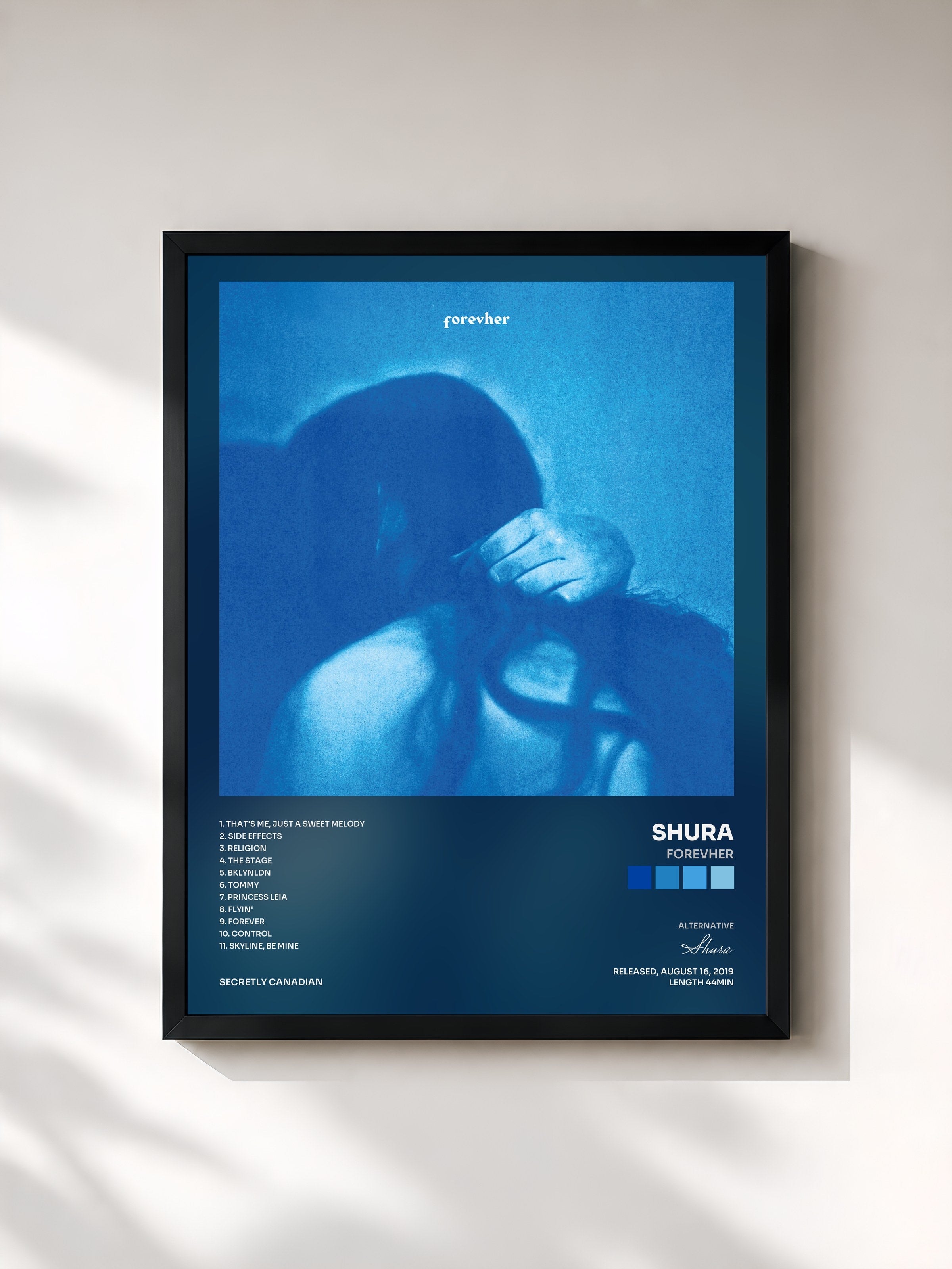 #noir Tableau de l'album forevher de Shura, cadre noir, imprimé et encadré en France