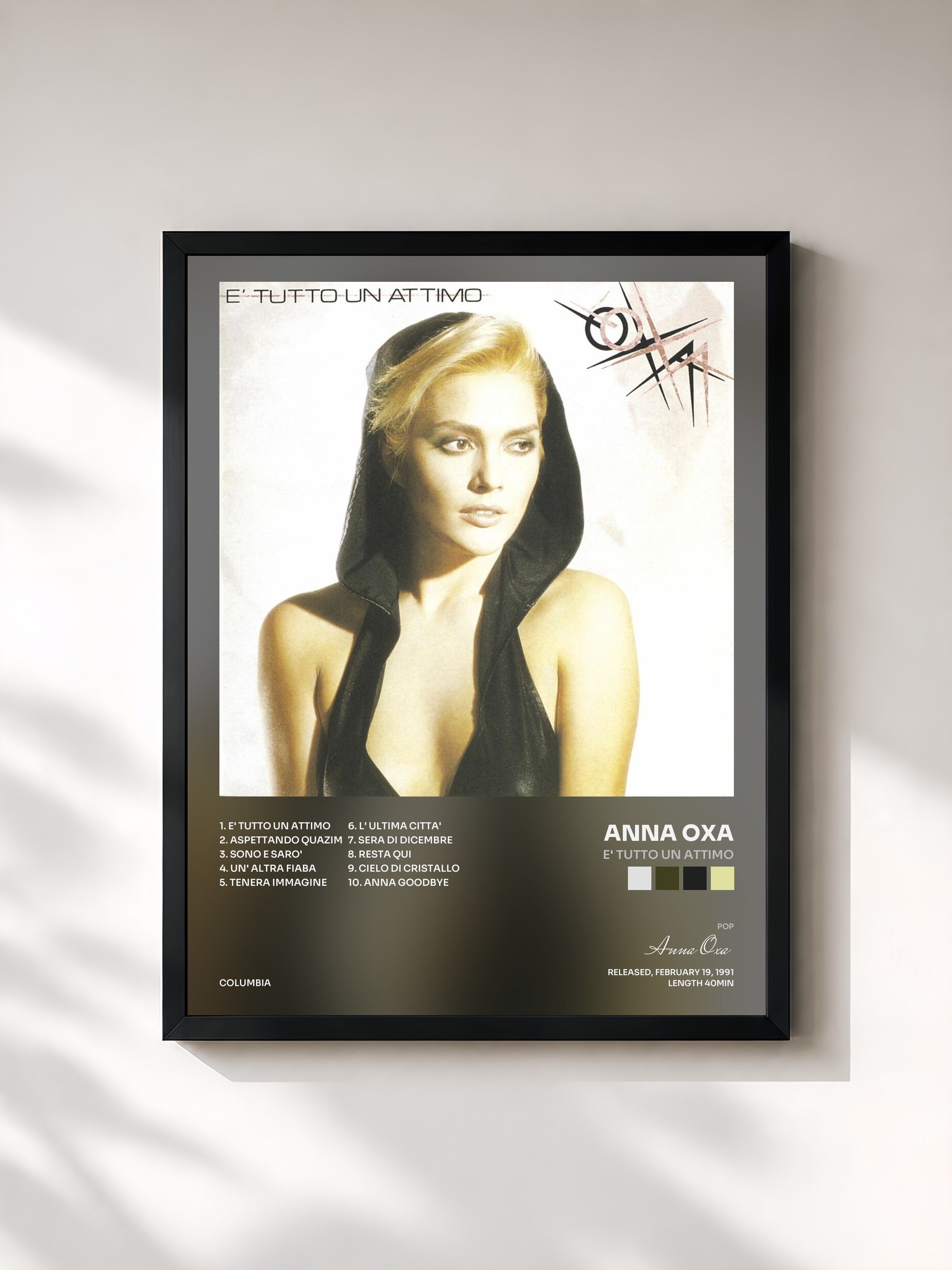 #noir Tableau de l'album E' tutto un attimo de Anna Oxa, cadre noir, imprimé et encadré en France