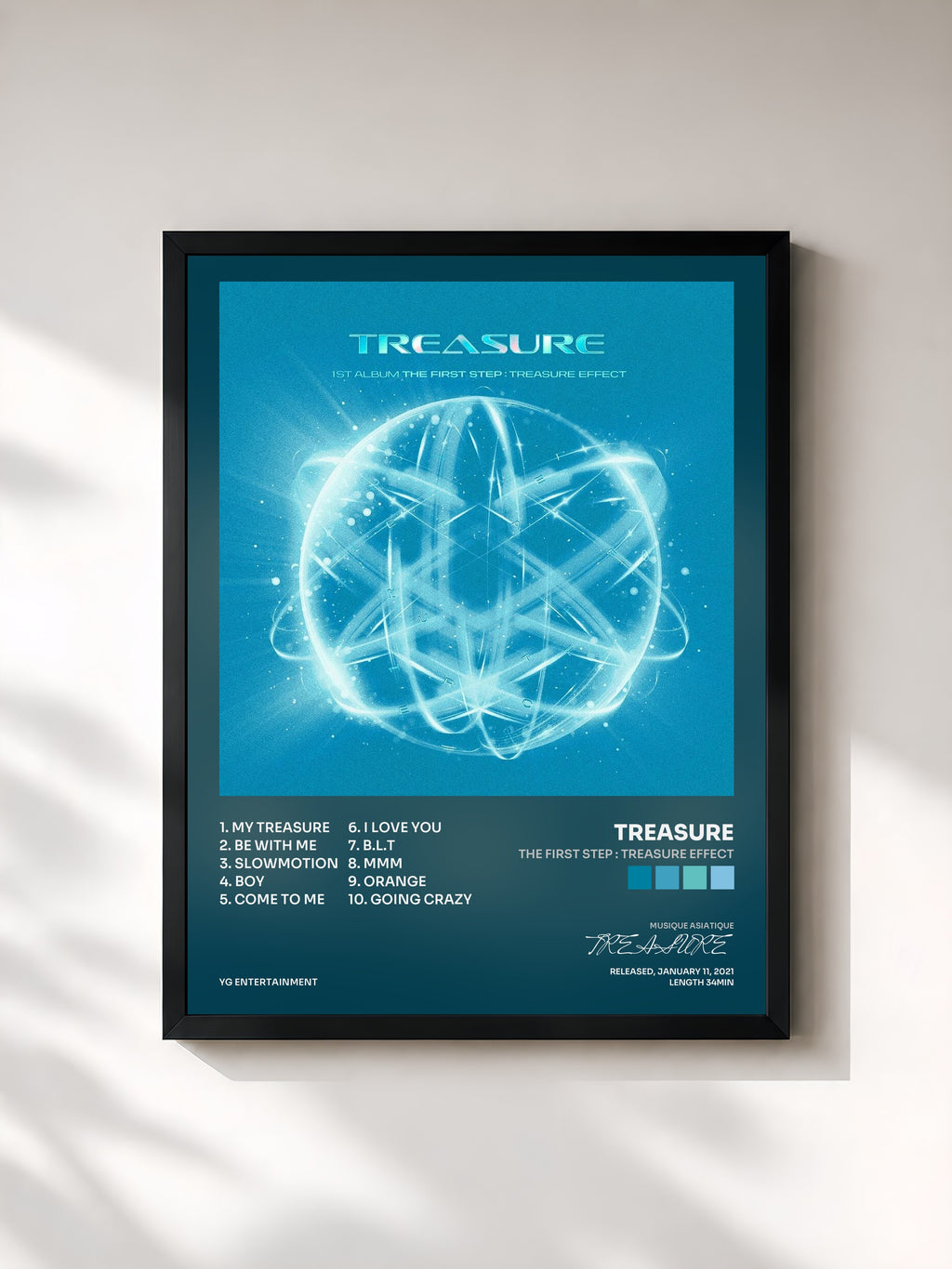 #noir Tableau de l'album THE FIRST STEP : TREASURE EFFECT de TREASURE, cadre noir, imprimé et encadré en France
