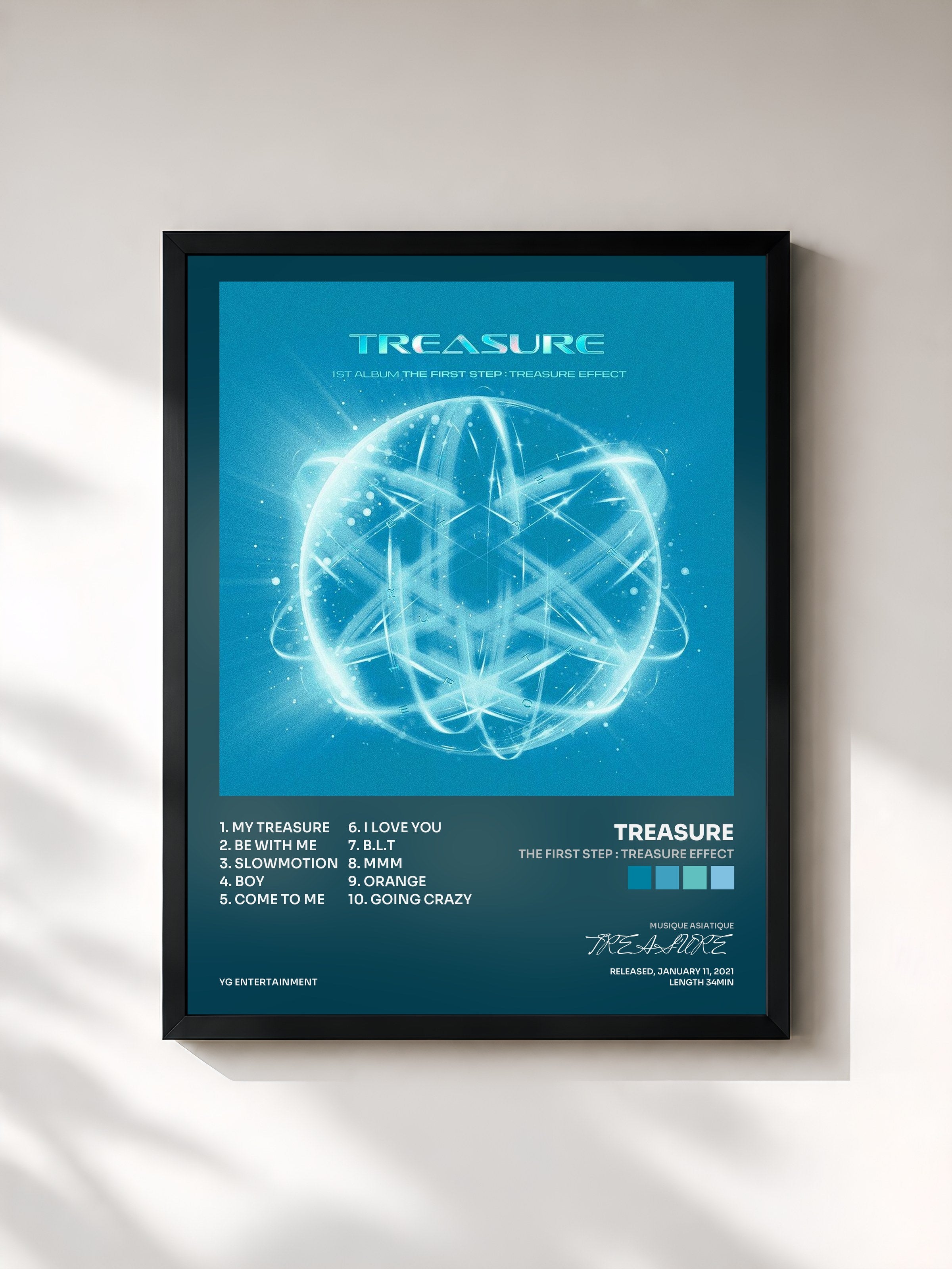 #noir Tableau de l'album THE FIRST STEP : TREASURE EFFECT de TREASURE, cadre noir, imprimé et encadré en France