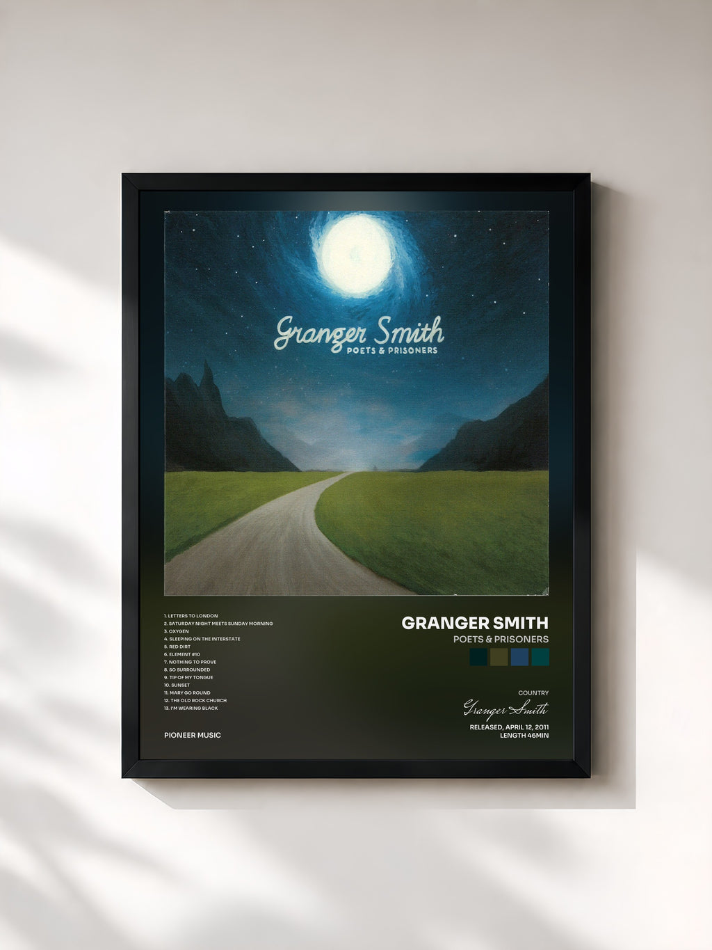 #noir Tableau de l'album Poets & Prisoners de Granger Smith, cadre noir, imprimé et encadré en France