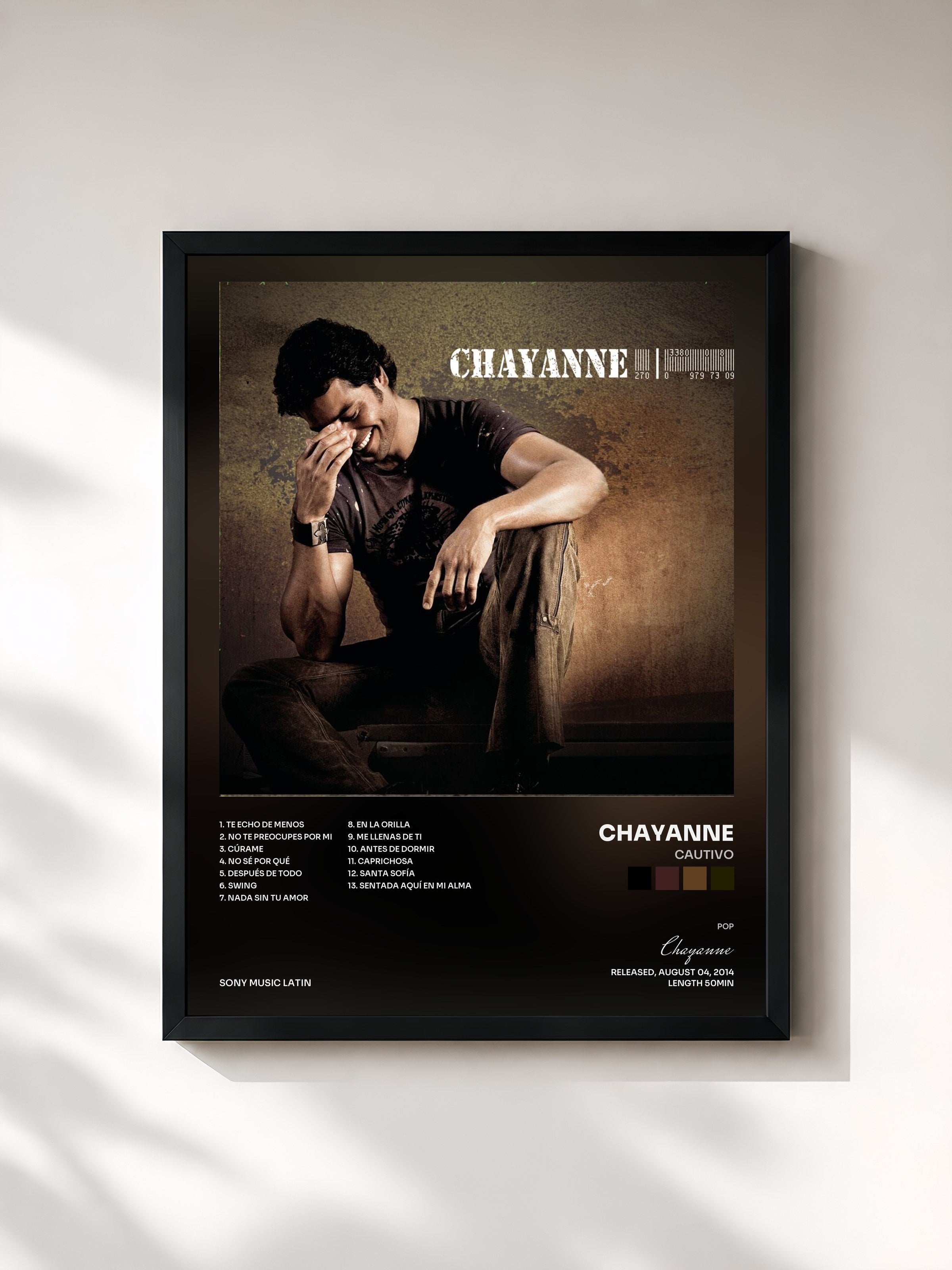 #noir Tableau de l'album Cautivo de Chayanne, cadre noir, imprimé et encadré en France