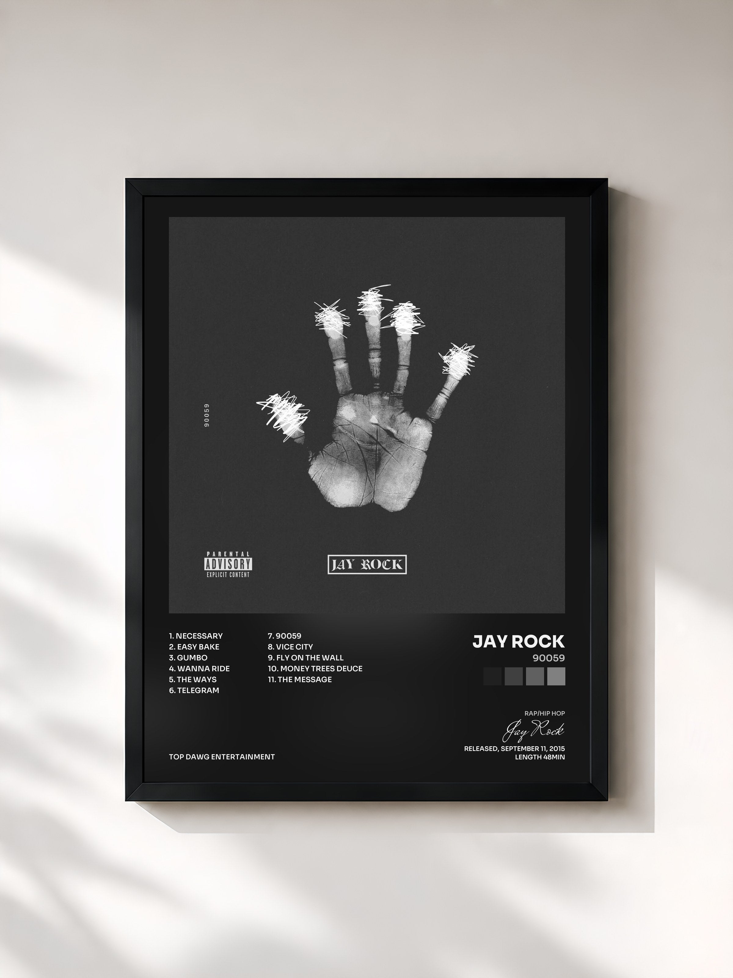 #noir Tableau de l'album 90059 de Jay Rock, cadre noir, imprimé et encadré en France
